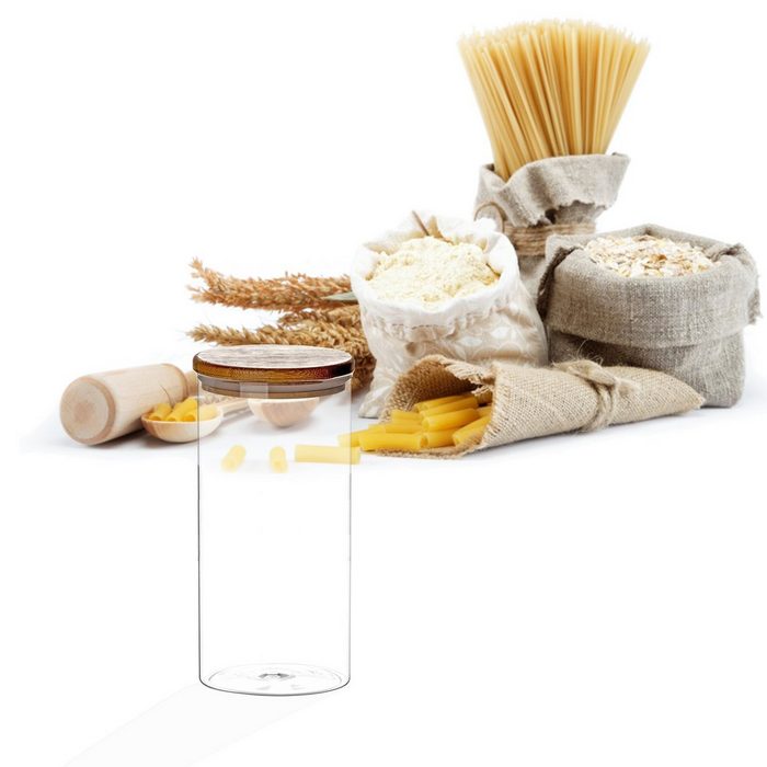 BigDean Vorratsdose Bambus-Deckel Spaghettiglas Vorratsglas 1400ml Aufbewahrungsglas Glas. Bambus. Silikon (1-tlg)