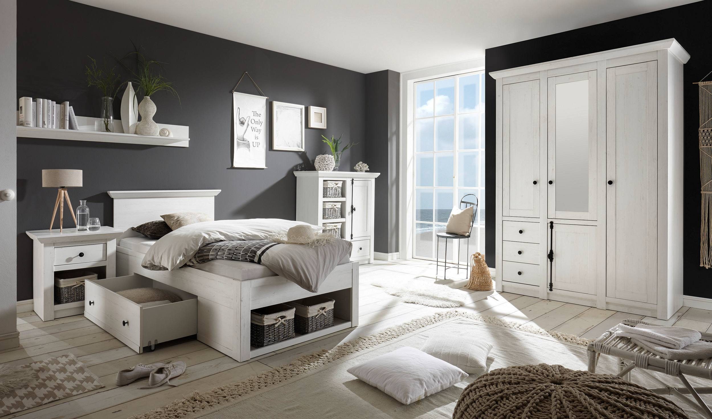 Stylefy Schlafzimmer-Set Liliann Schlafzimmerset Weiß, (Komplett  Schlafzimmer, Set (5-St), 5-teilig, Spanplatte, mit Spiegel, Glaselemente,  Landhausstil