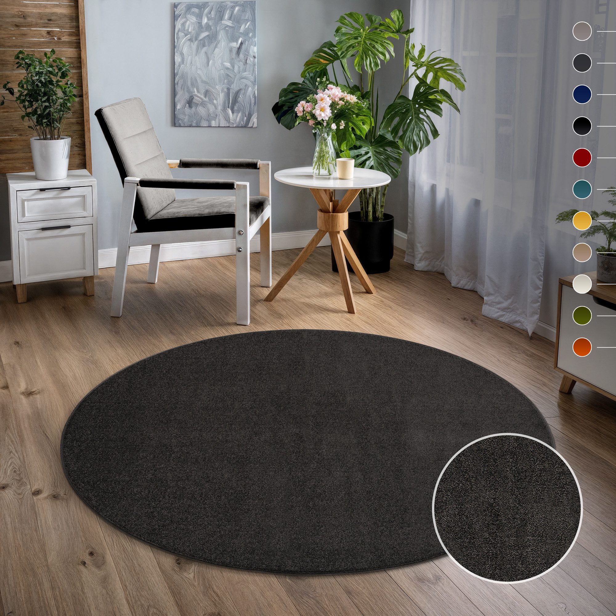 Sanat Teppich UNI, auch als Läufer und Rund, rund, Höhe: 13 mm, robuster Kurzflorteppich, große Farbauswahl, Wohnzimmer, alle Räume