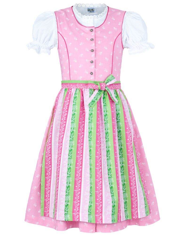 Isartrachten Kinderdirndl 3-teilig - Grün/Weiß Kariert Mit Schürze & Bluse