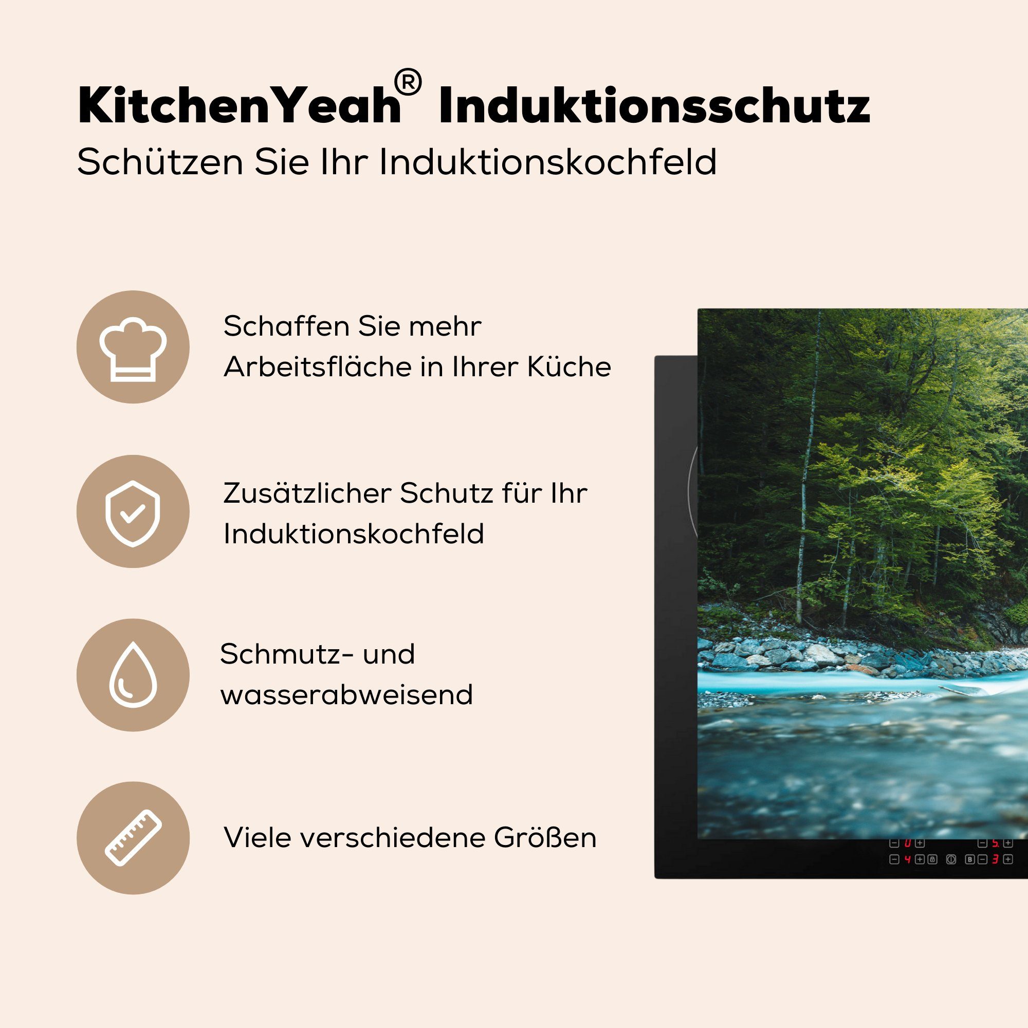 (1 Vinyl, Wald, Herdblende-/Abdeckplatte 81x52 Deutschland die cm, für Wasser tlg), Ceranfeldabdeckung - MuchoWow Schutz küche, Induktionskochfeld -