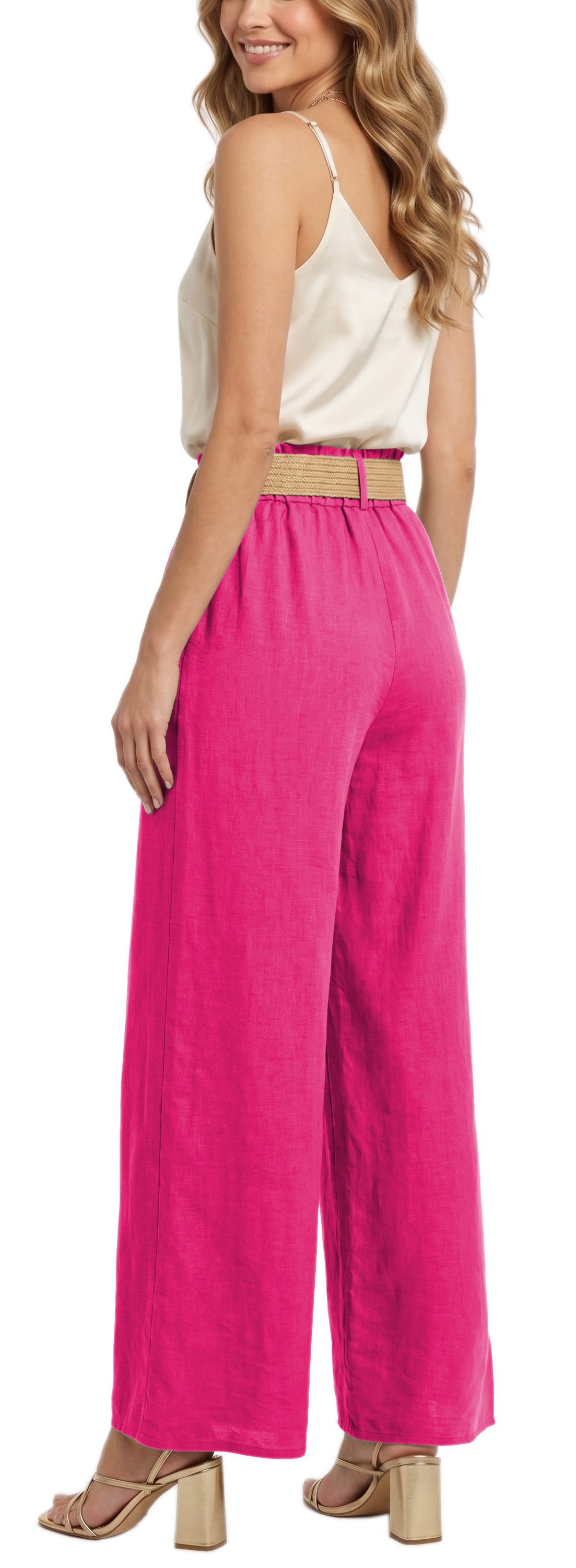 dy_mode Palazzohose Damen High Waist Palazzohose Weitbein Hose Schlupfhose Sommer Strand in Unifarbe, High Waist, mit elastischem Bund