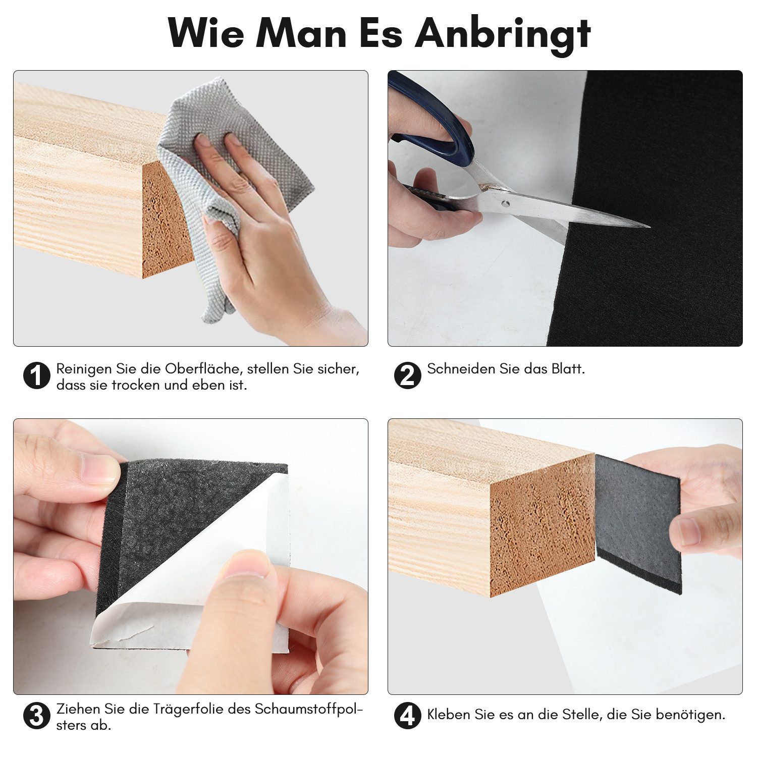 Clanmacy Möbelfuß Filz selbstklebend 50x150cm, Filzgleiter Selbstklebend Schwarz – Bild 3 von 5