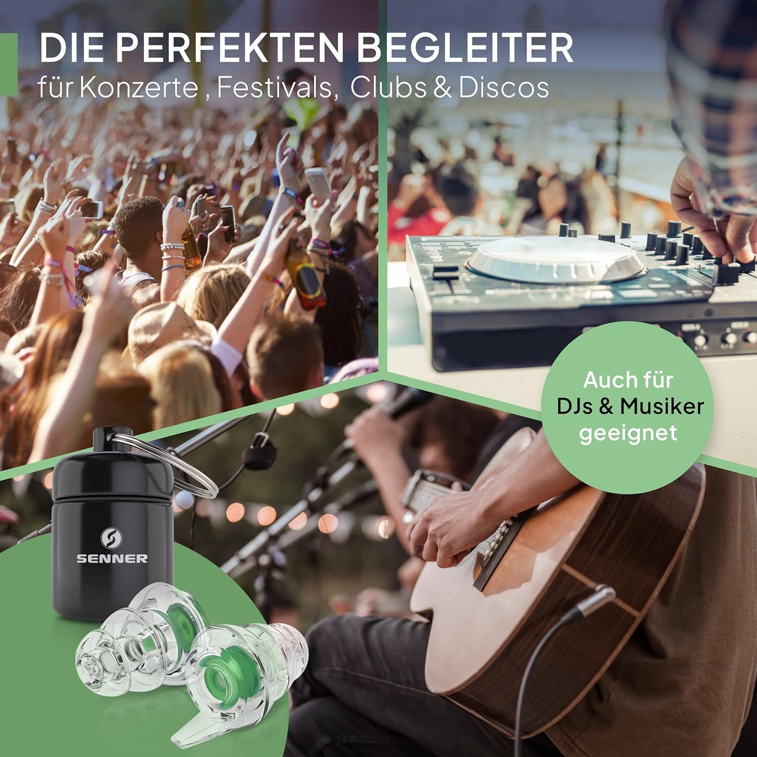 Senner Gehörschutzstöpsel MusicPro - Gehörschutz Ohrstöpsel Konzert, Festival, Musik und Party, Gehörschutzstöpsel für Musiker - Hi-Fi Earplugs - SNR 20 dB