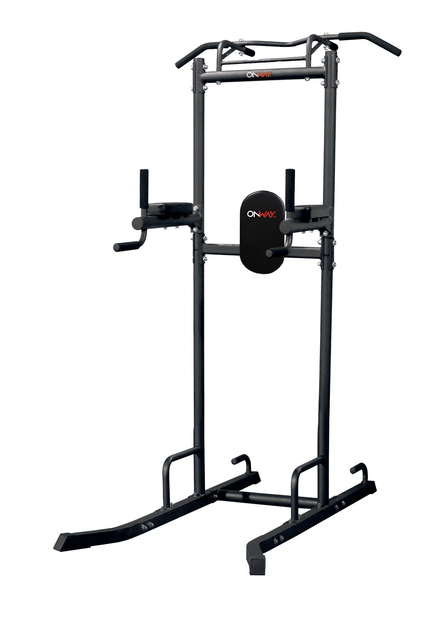 OnWay Kraftstation OnWay Power Tower Fitness Training Kraftstation schwarz OF2505, Der OnWay Power Tower ist eine multifunktionale Station aus Stahlrohren mit 8 Klemmen: VKR-Station (vertikaler Knielift), Tauchstation, Parallelstation und Schwimmstation. 8 Griffpositionen: Hochziehen (ausgeprägter Griff), Klimmzug (Rückengriff), Klimmzugstandard, Neutral, Rückwärtsneutral, V-Griff, V-Griff schließen.