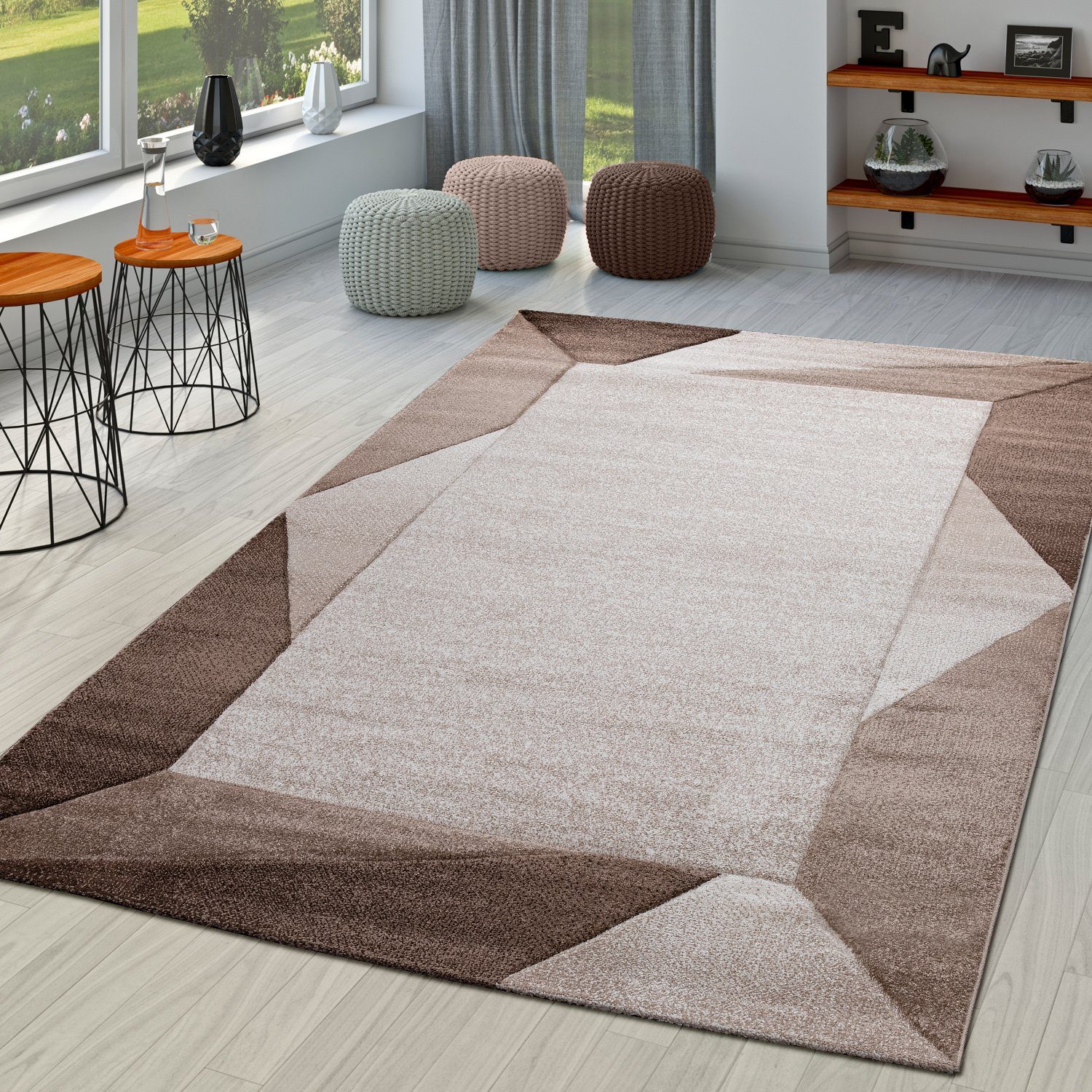 Designteppich Wohnzimmer-Teppich Kurzflor-Teppich Mit Bordüre und  3-D-Effekt, TT Home, rechteckig, Höhe: 16 mm