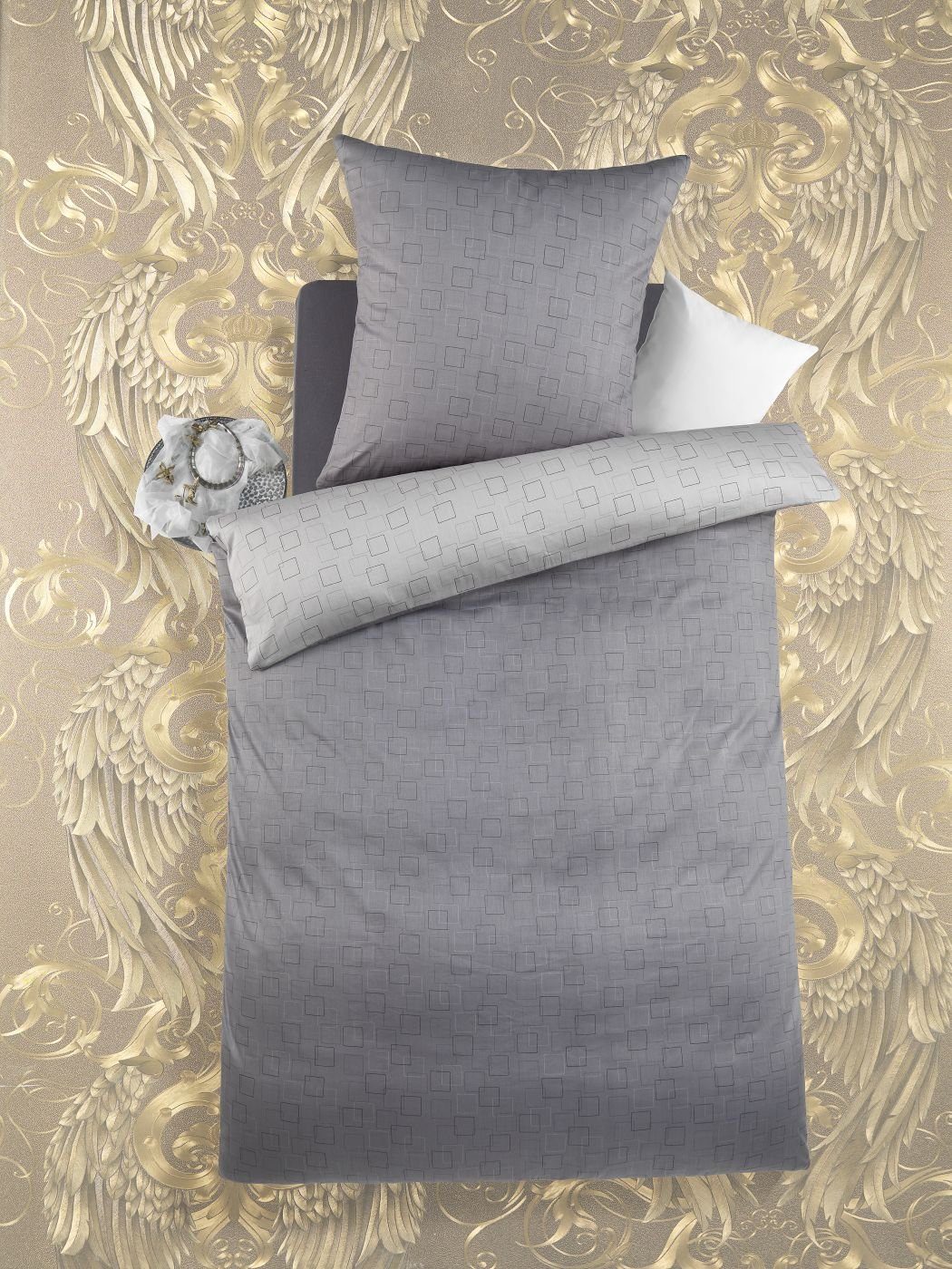 Bettwäsche Bettwäsche 135 cm x 200 cm Wende grau, Optidream, Baumolle, 2 teilig, Bettbezug Kopfkissenbezug Set kuschelig weich hochwertig