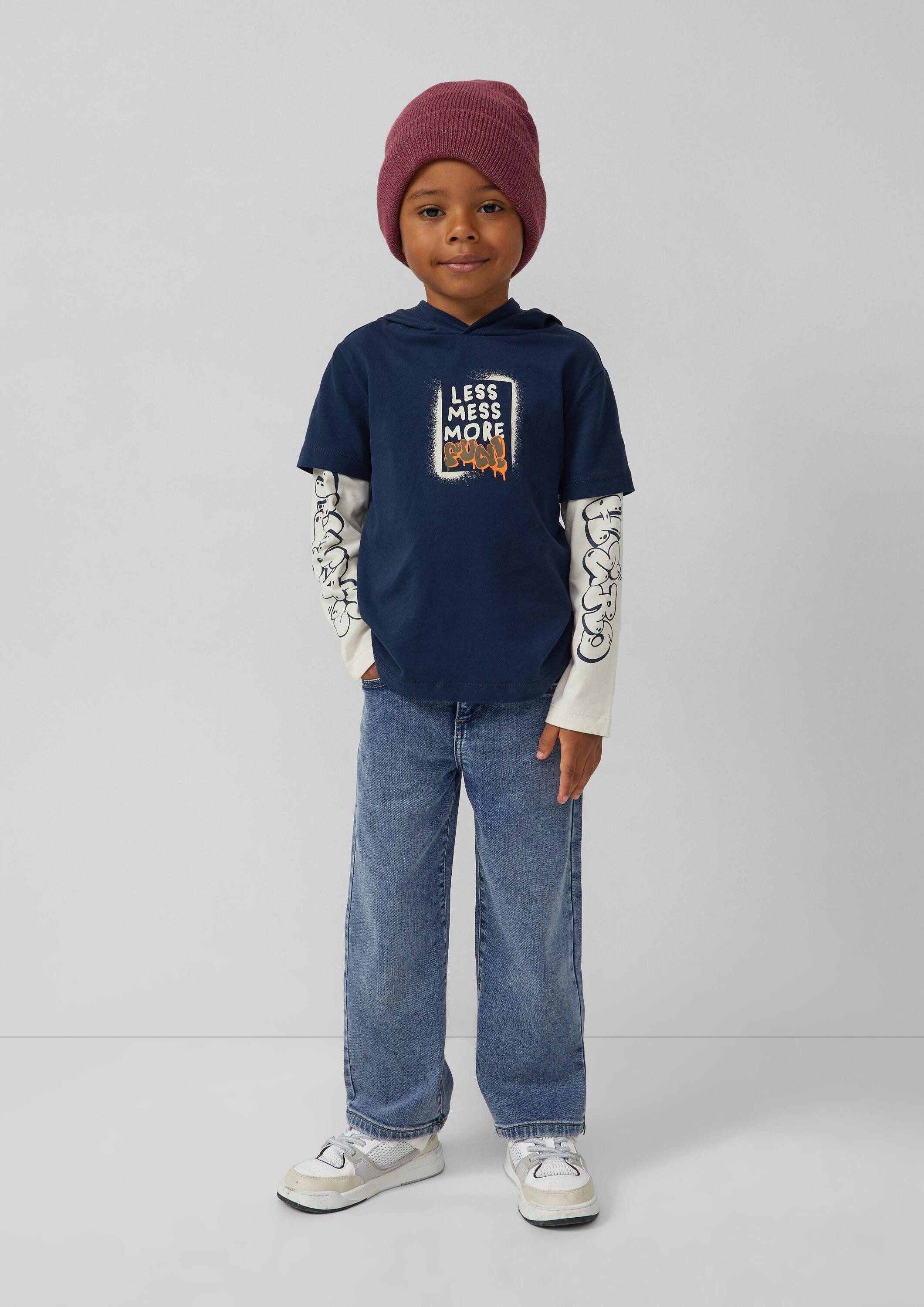 s.Oliver Langarmshirt T-Shirt Longsleeve mit Kapuze in Double-Layer-Optik