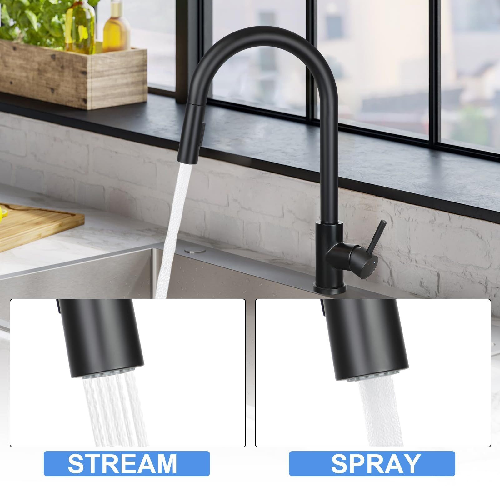 Nettlife Küchenarmatur Ausziehbar Schwarz/Silber Wasserhahn Küche Brause 2-in-1 Brausekopf (1-St) Edelstahl Mischbatterie Spüle 360° Drehbar mit 2 Strahlarten