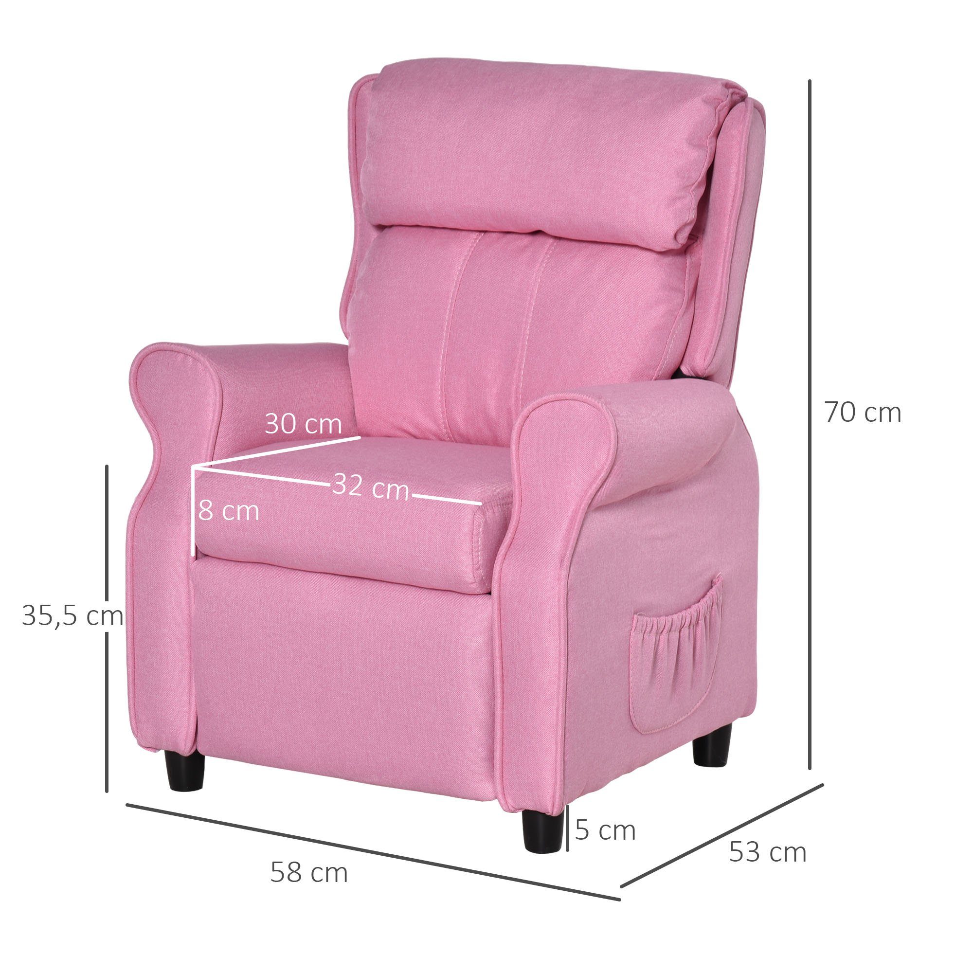 HOMCOM Sessel Kindercouch Kindersessel Stuhl Liegesofa verstellbar Rosa (Kindercouch, 1-St., Kindersessel), Rosa 58 x 53 x 70 cm