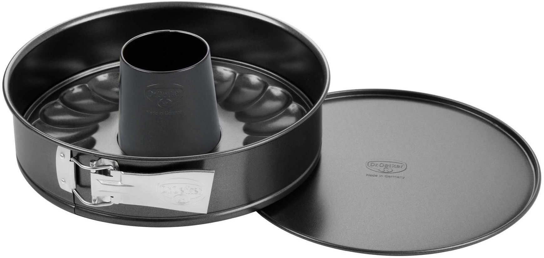 Dr. Oetker Küchenhelfer Springform Back-Freude Classic, mit Flach- und Rohrboden Ø 28 cm, Antihaftbeschichtet, Auslaufsicher, Hitzebeständig