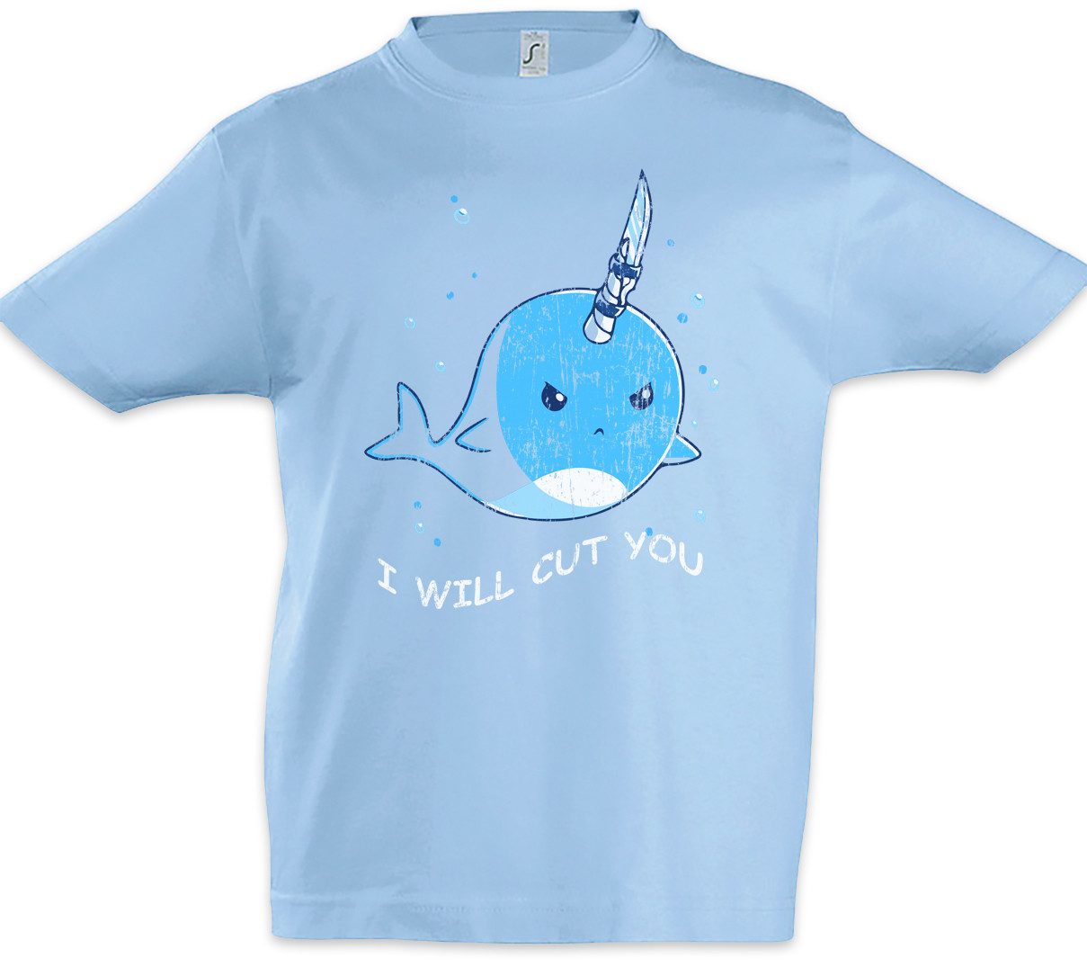 Urban Backwoods Print-Shirt I Will Cut You Kinder T-Shirt Unicorn Whale Wal Narwal Walfisch Comic (1-tlg) Look Toon Cartoon Cute