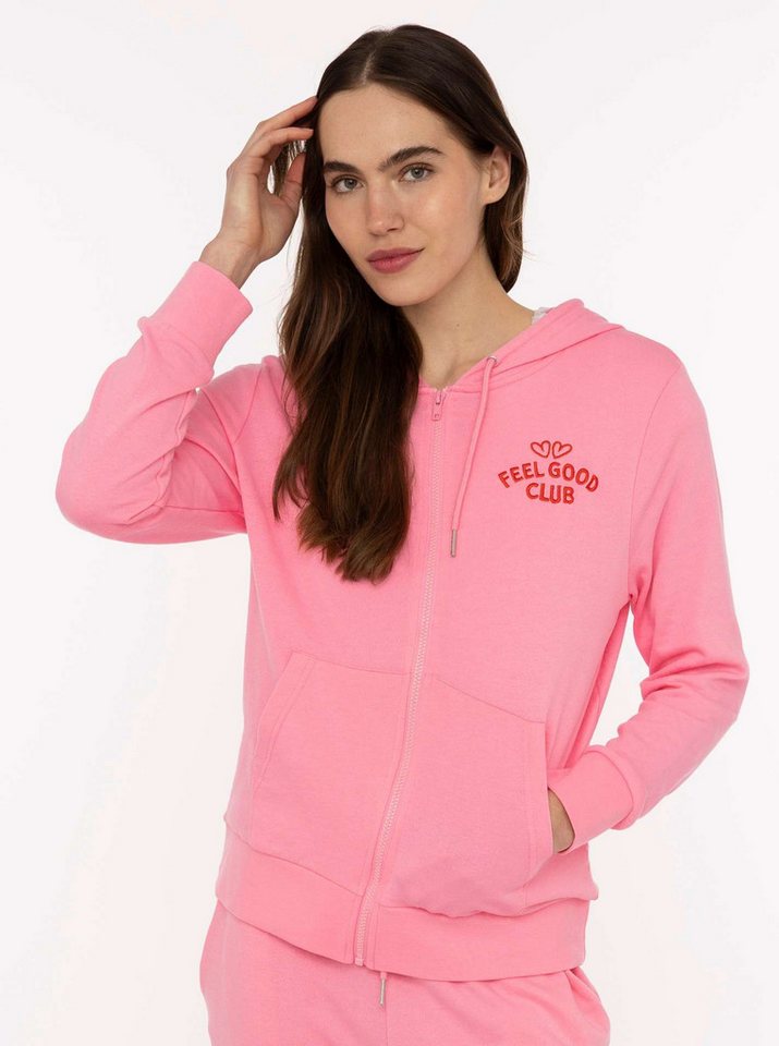 Zwillingsherz Kapuzensweatjacke "Feel Good Club" Kapuze, zum Binden, Taschen, kleine Stickerei vorne