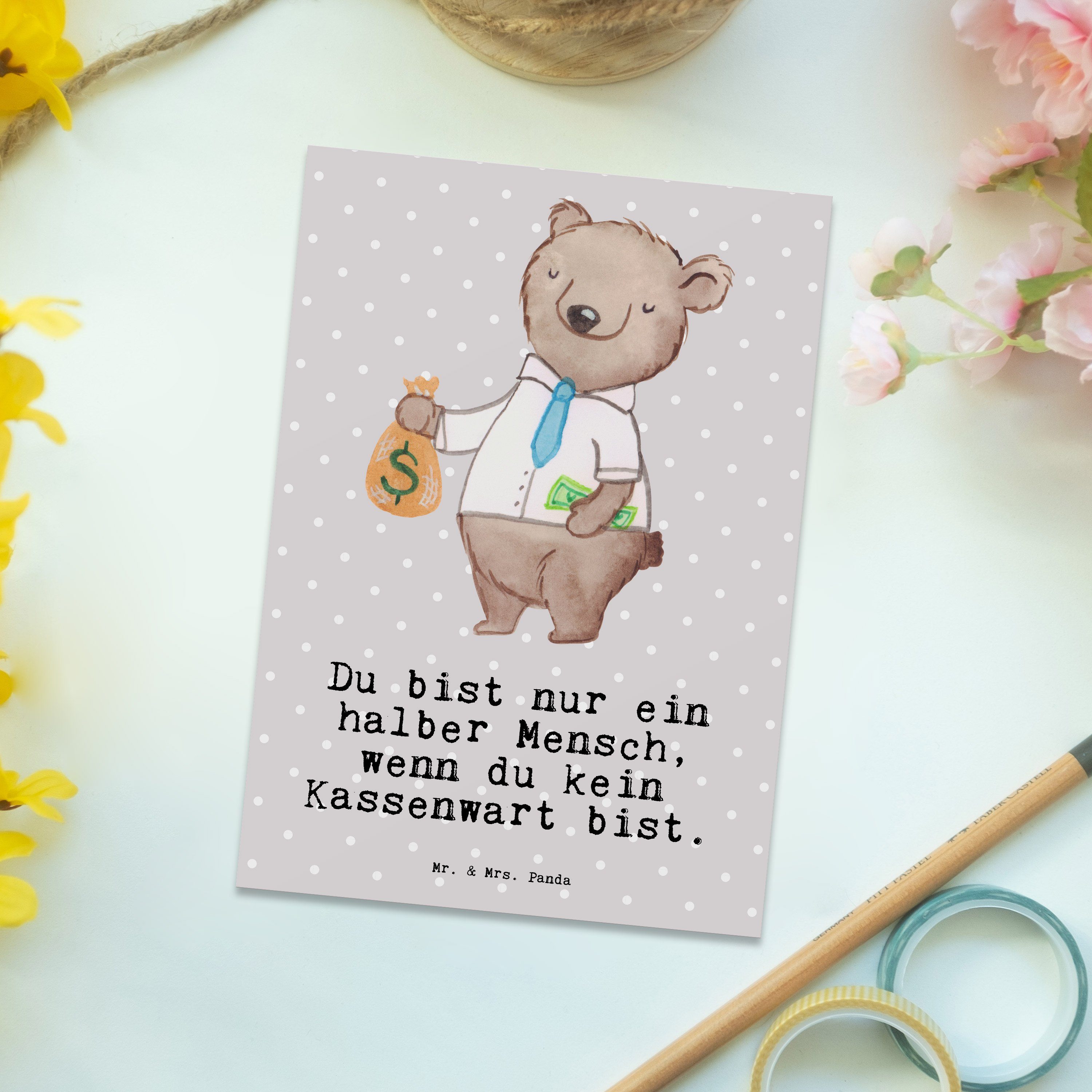 Postkarte Pastell Mr. - Mrs. Schenken, A Geschenk, Grau Kassenwart Panda mit Einladung, - Herz &