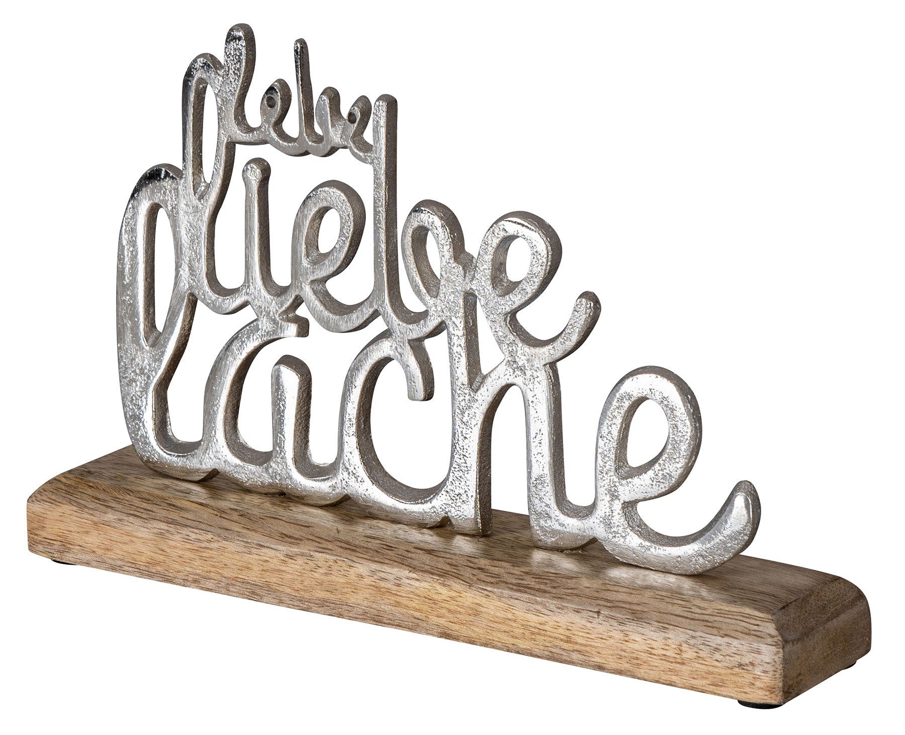 Levandeo® Deko-Schriftzug, Schriftzug Lebe Lache Liebe Metall Silber Mango Holz Aufsteller