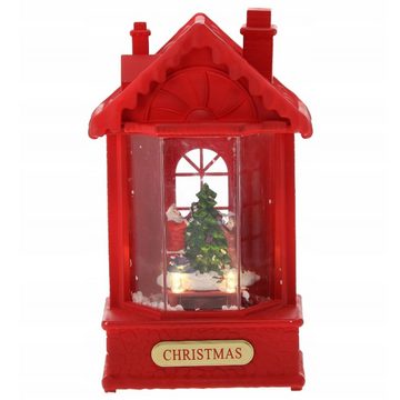 Sarcia.eu LED Laterne Weihnachts-LED-Laterne, rotes Haus, Spieldose 12x9x19,5cm