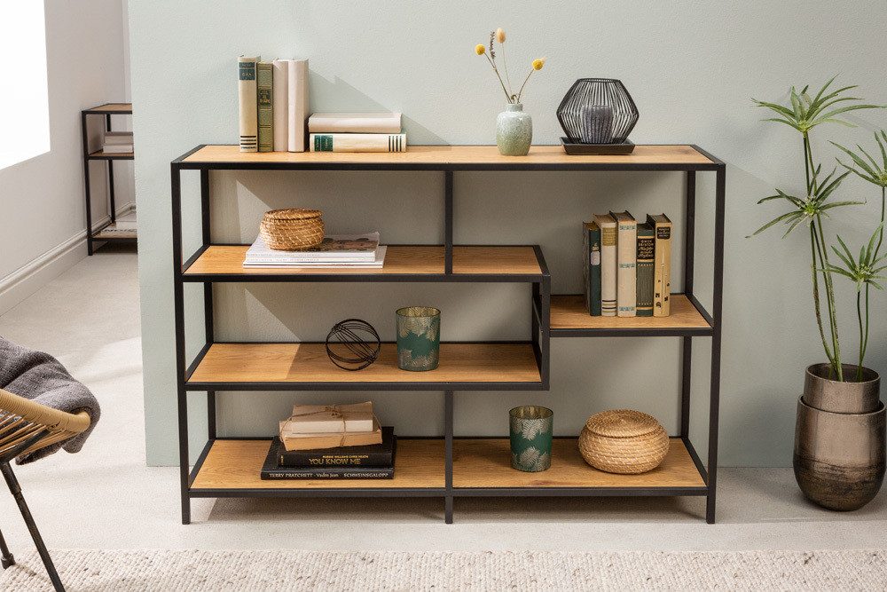 riess-ambiente Standregal SLIM LINE 115cm natur / schwarz, Einzelartikel 1-tlg., Wohnzimmer · Wildeiche-Design · Metall · mit Ablage · Industrial