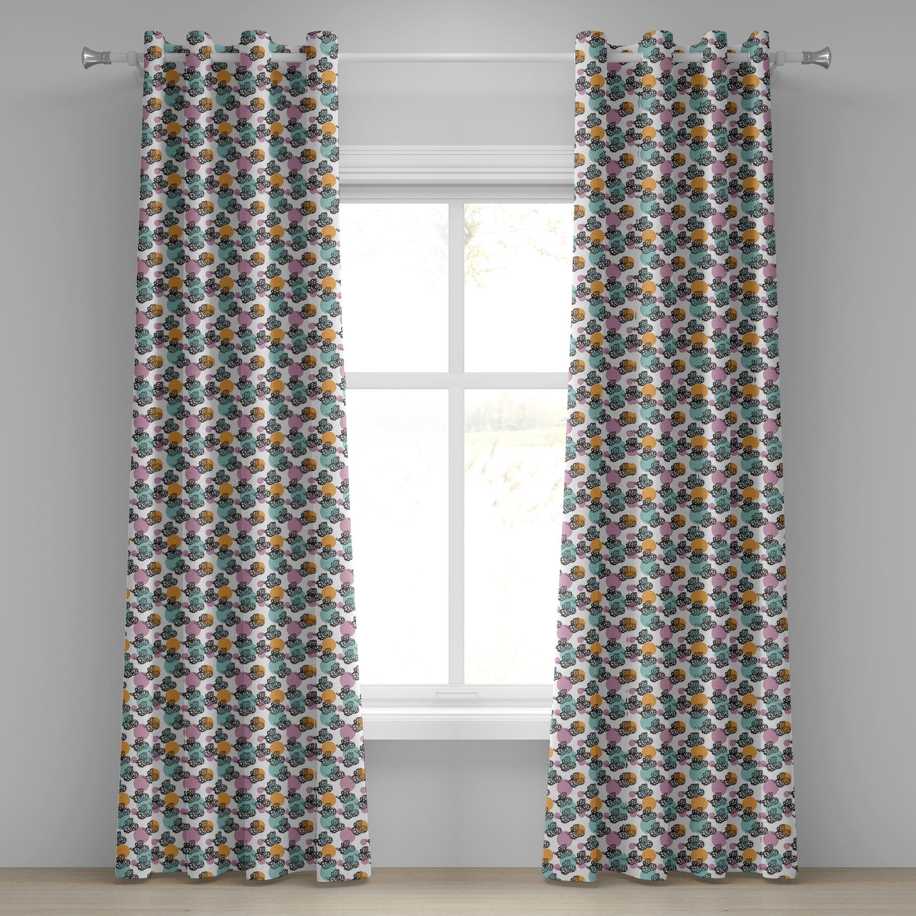 Gardine Dekorative 2-Panel-Fenstervorhänge für Schlafzimmer Wohnzimmer, Abakuhaus, Artischocke Schwarz, Weiß, Gemüse
