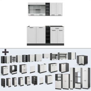 Livinity® Küchenzeile R-Line, Weiß Landhaus/Anthrazit, 160 cm, AP Marmor