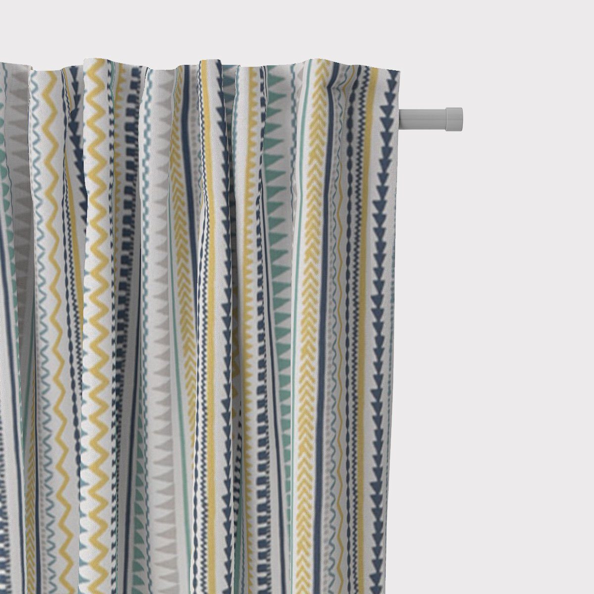LEBEN. Ethno Vorhang Baumwolle, (1 Smokband blau 245cm, Germany, vorgewaschen handmade, made in SCHÖNER SCHÖNER St), blickdicht, gelb grau weiß LEBEN., Streifen Inka Vorhang