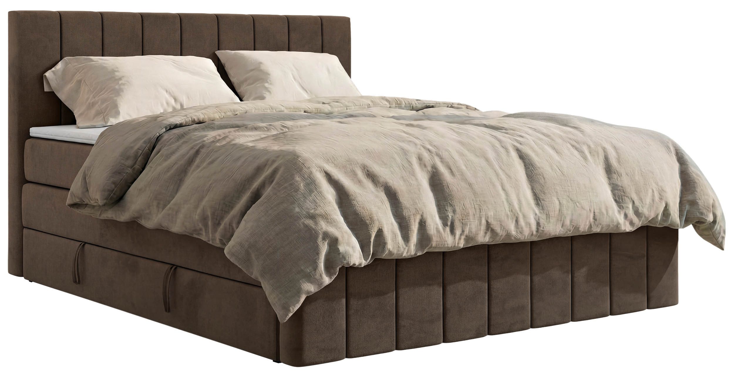 MKS MÖBEL Boxspringbett ALVER KING DUO (Set, Doppelbett mit Stauraum, mit Fußteil & Topper (Visco oder T25), Polsterbett mit Bettkasten, Multipocket + Pocket Premium Matratze