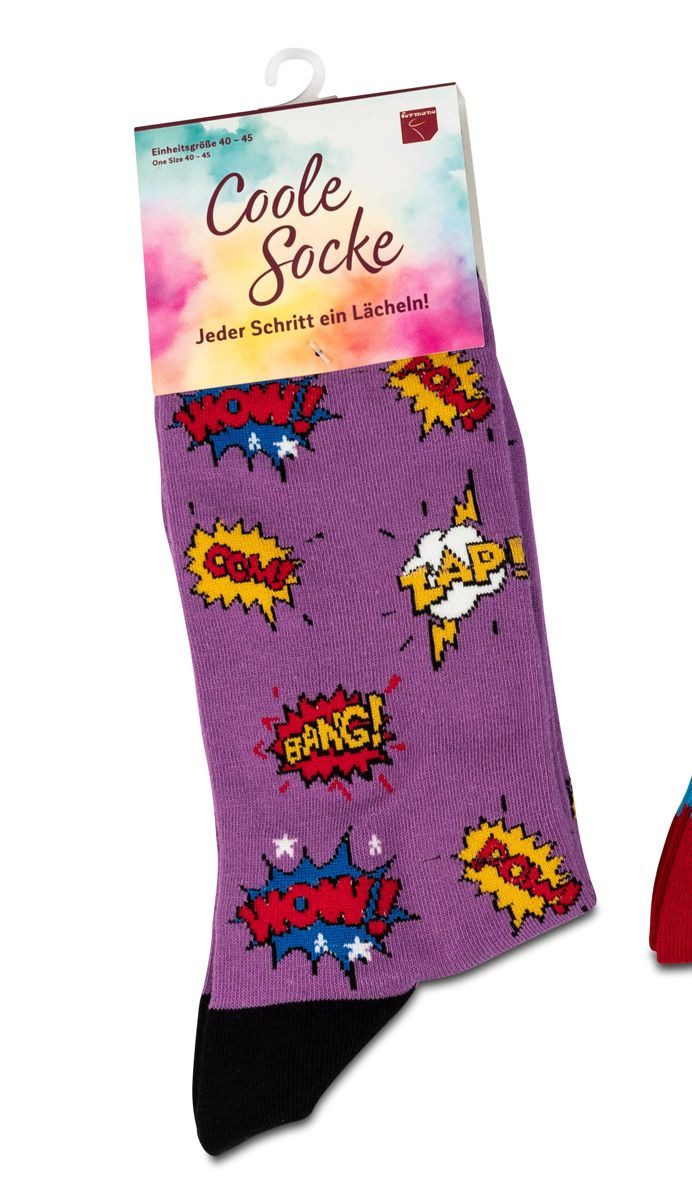 Socken Coole Socke WOW! Sprechblase lila - One Size 40 - 45