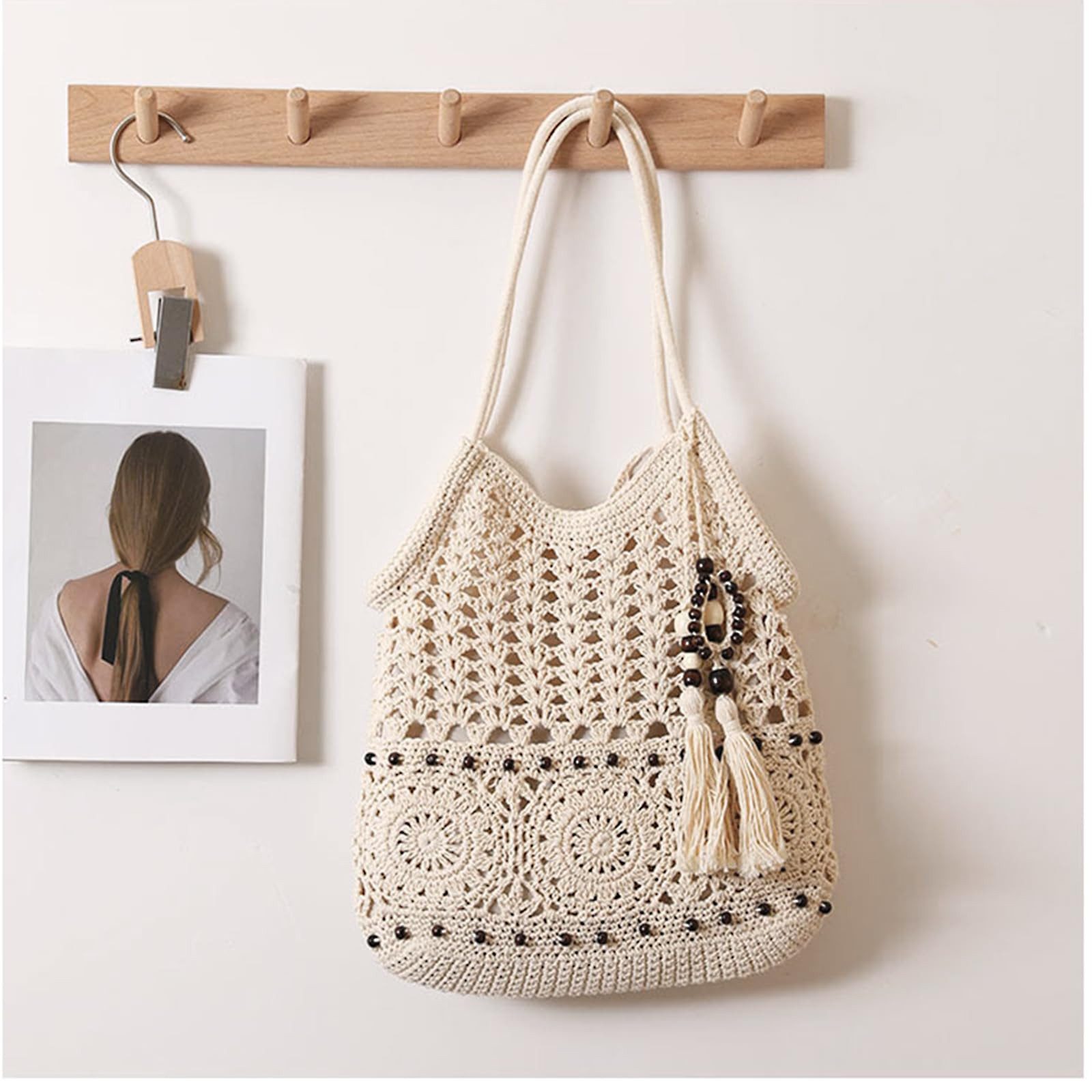 MOPUEA Strandtasche Women's Straw Bag Strandtasche, Bohemian Straw Umhängetasche (1-tlg., Umhängetasche, Strandhandtaschen), Strandtasche, handgefertigt, gewebt – Bild 4 von 5