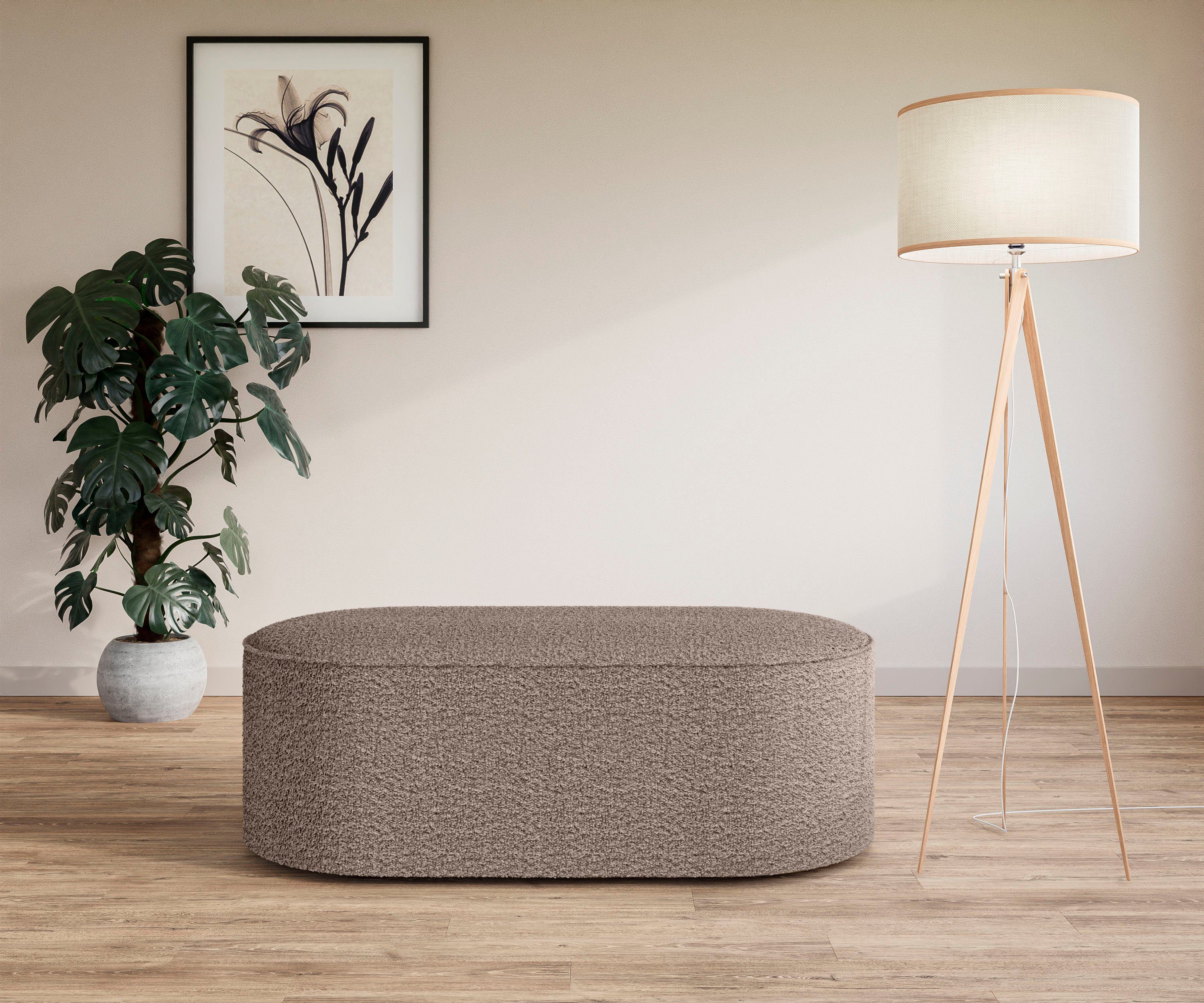 OTTO home Polsterhocker EIVIND Sitzhocker, Maße: B/T/H: 142/70/48 cm, auch in Bouclé und Feincord, mit Wellenunterfederung