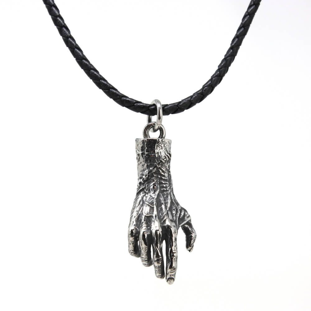 Kette mit Anhänger Lederkette Edelstahlkette 316L ZOMBIE HAND