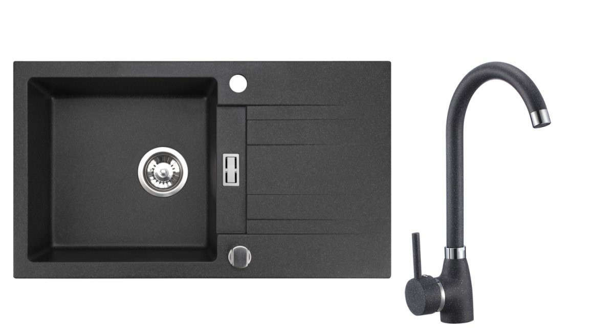 manestein Granitspüle Athena Granit Küchenspüle mit Schwarz Armatur und Sip günstig online kaufen
