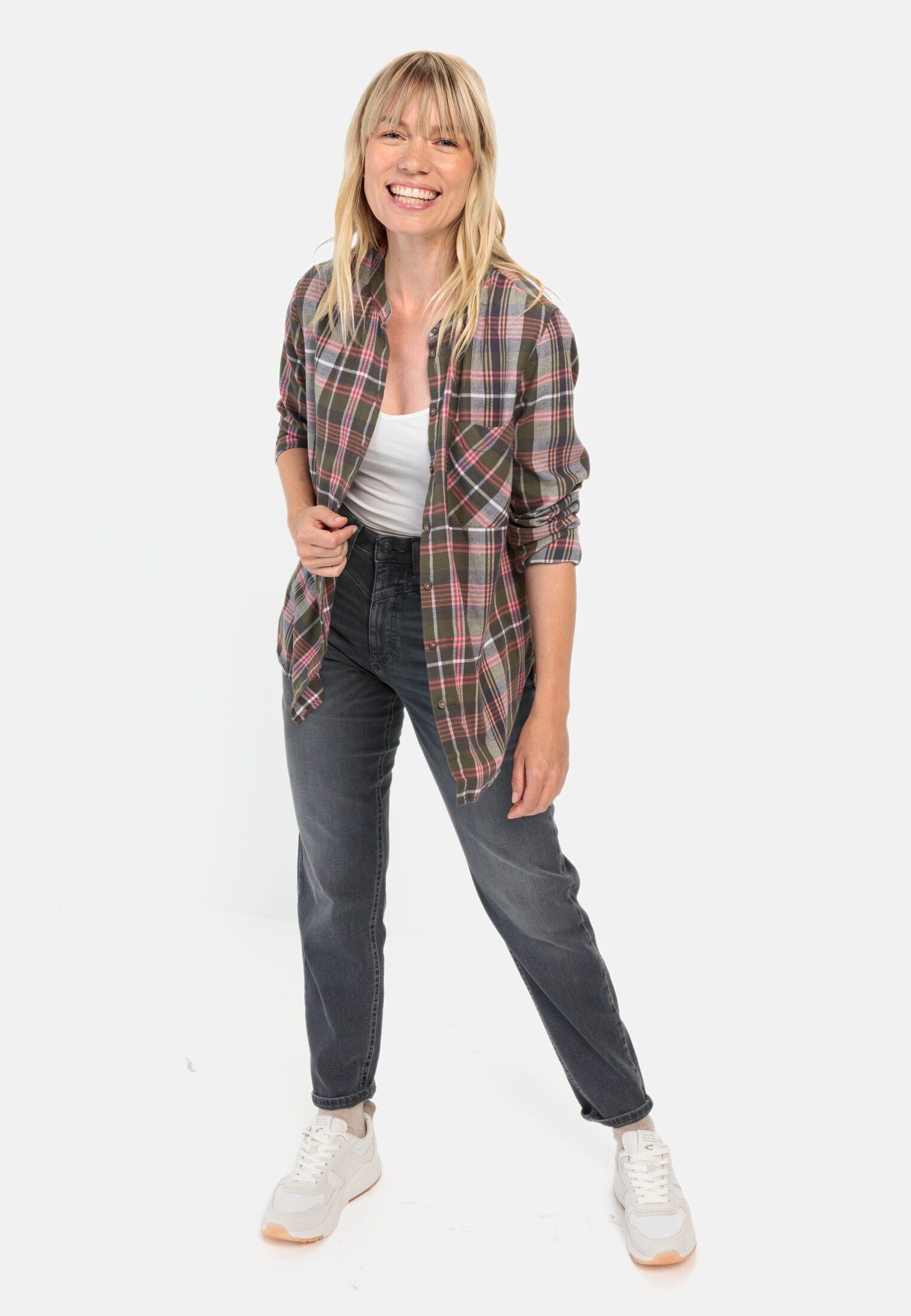 camel active Hemdbluse mit Stehkragen Langarm kariert