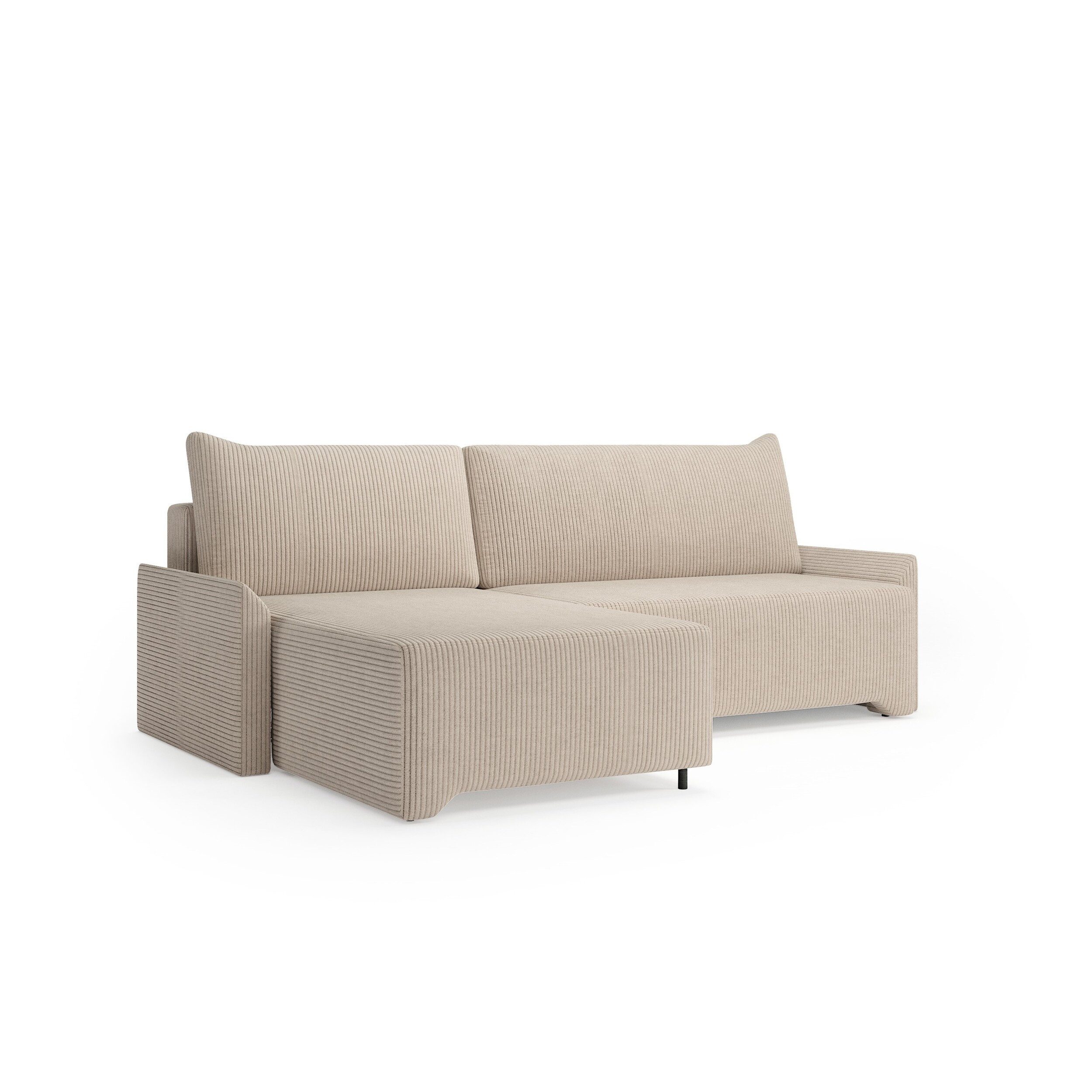 MOEBLO Ecksofa Rocky, – Cordstoff Sofa in L-Form – Schlafsofa mit Schlaffunktion & Bettkasten – Eckcouch mit Ottomane – Polsterecke für Wohnzimmer – Sofagarnitur Eckgarnitur links oder rechts montierbar, (BxHxT):245x83x174 cm