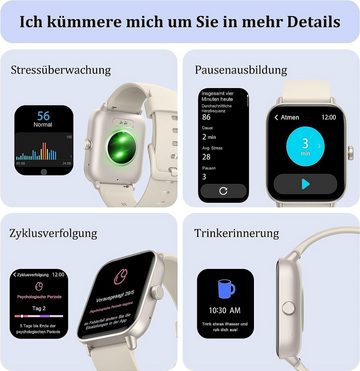 KALINCO für Damen Herren Mit SpO2 Schlafmonitor Schrittzähler Smartwatch (1,8 Zoll, Android iOS), mit Telefonfunktion, Fitness Tracker Alexa Voice IP68 Wasserdicht