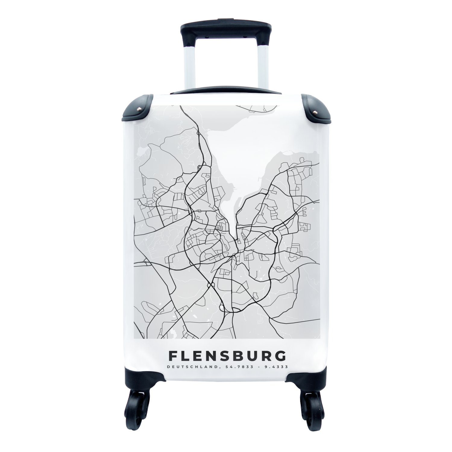 Flensburg Reisekoffer Karte Deutschland, für Handgepäckkoffer MuchoWow Rollen, - Karte - rollen, 4 Reisetasche Ferien, mit Handgepäck Trolley, -