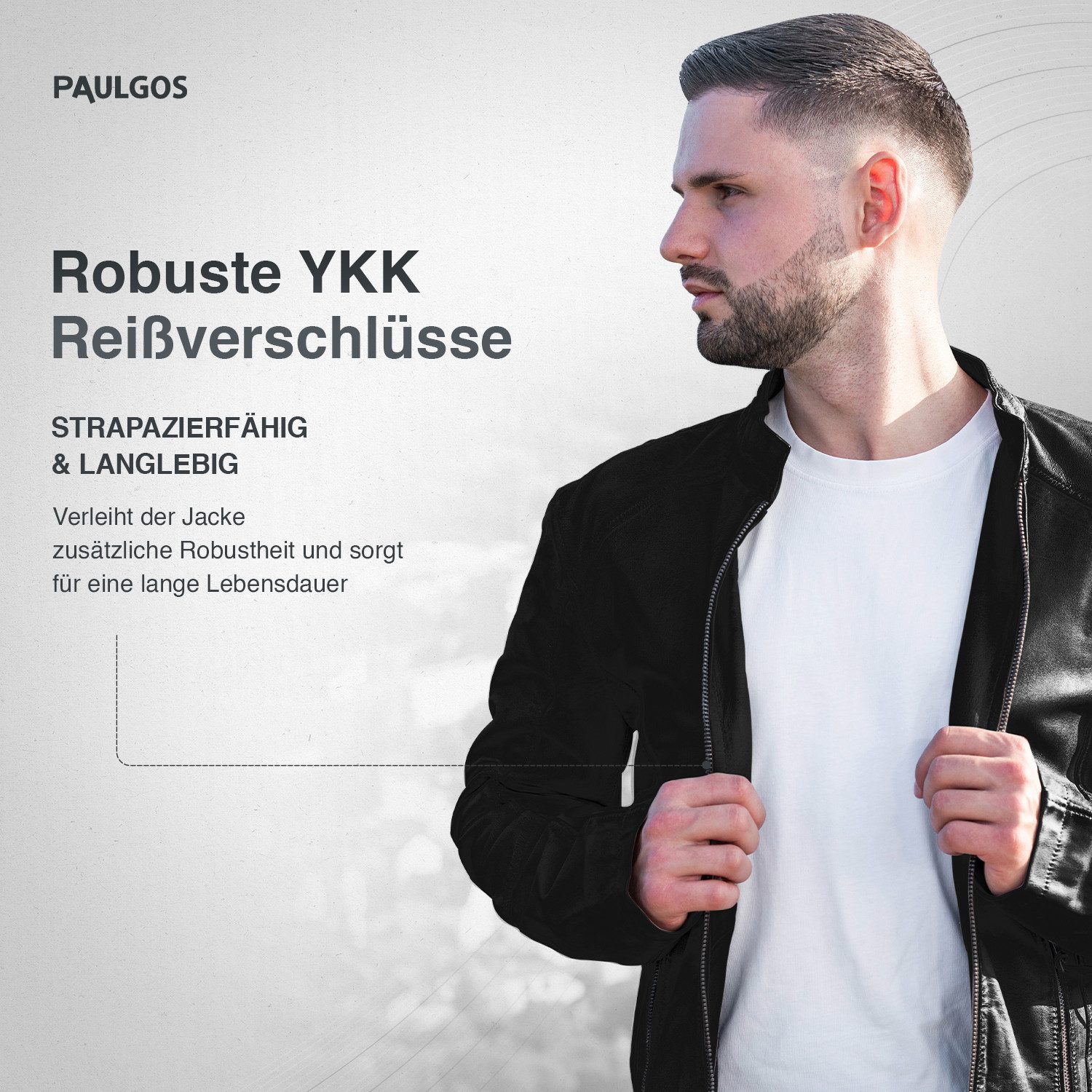 PAULGOS Lederjacke Herren Jacke Übergangsjacke Biker Look 100% Echtleder D3 – Bild 3 von 5