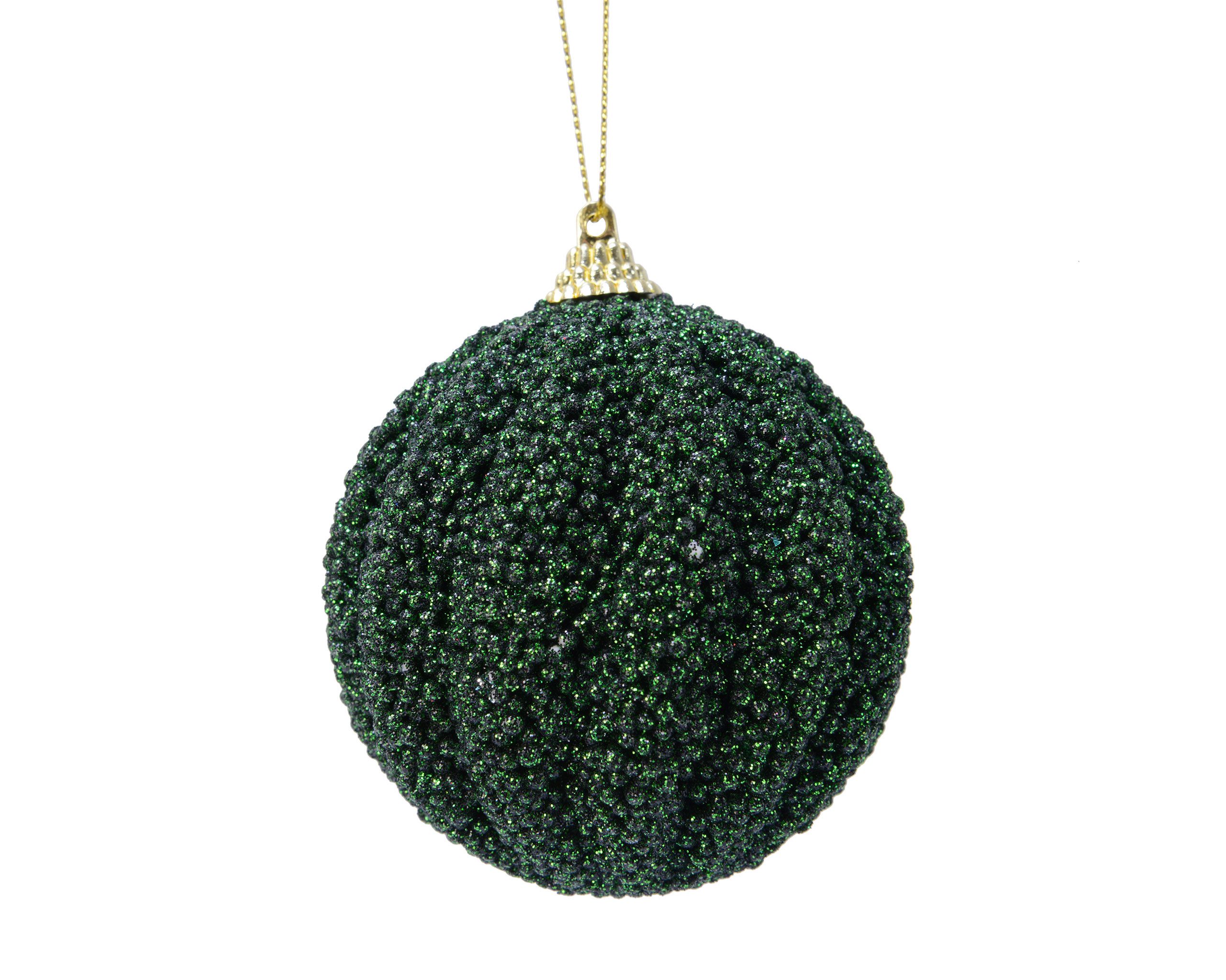 Kaemingk Weihnachtsbaumkugel, Weihnachtskugeln Kunststoff 8cm Glitzer geriffelt 12er Set Piniengrün