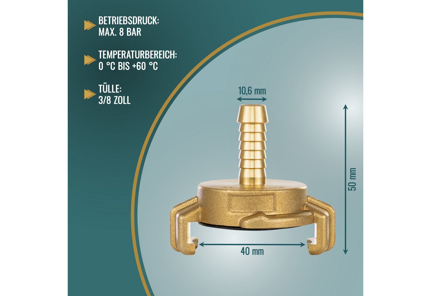 Thumbnail - Poppstar Schlauchkupplung Messing-Klauenkupplung System Geka mit Schlauchtülle, (1-tlg), 3/8 Zoll Tülle