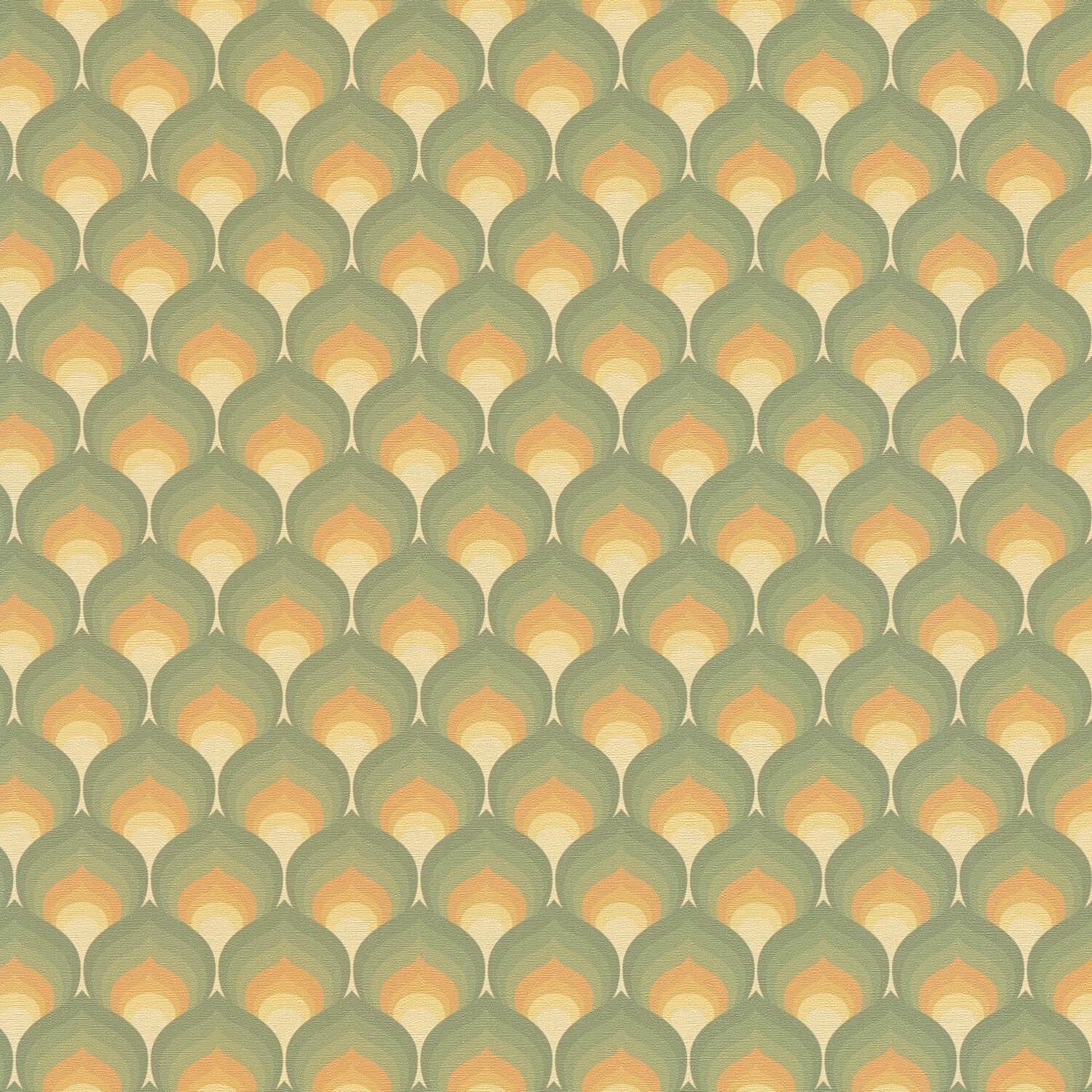 Profhome Vliestapete 395381-GU Retro Tapete grafisch matt grün honig-gelb gras-grün, geprägt, (1 Rolle, 4,51 qm), heißgeprägte Vliestapete, grün