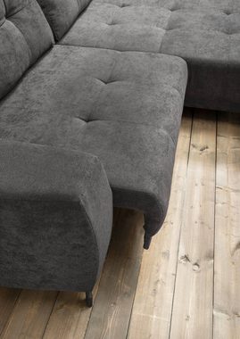 BENFORMATO HOME COLLECTION Sofa MERLIN, Anthrazit, Flachgewebe, elektrische Sitztiefenverstellung, BxHxT 272 x 87 x 174 cm