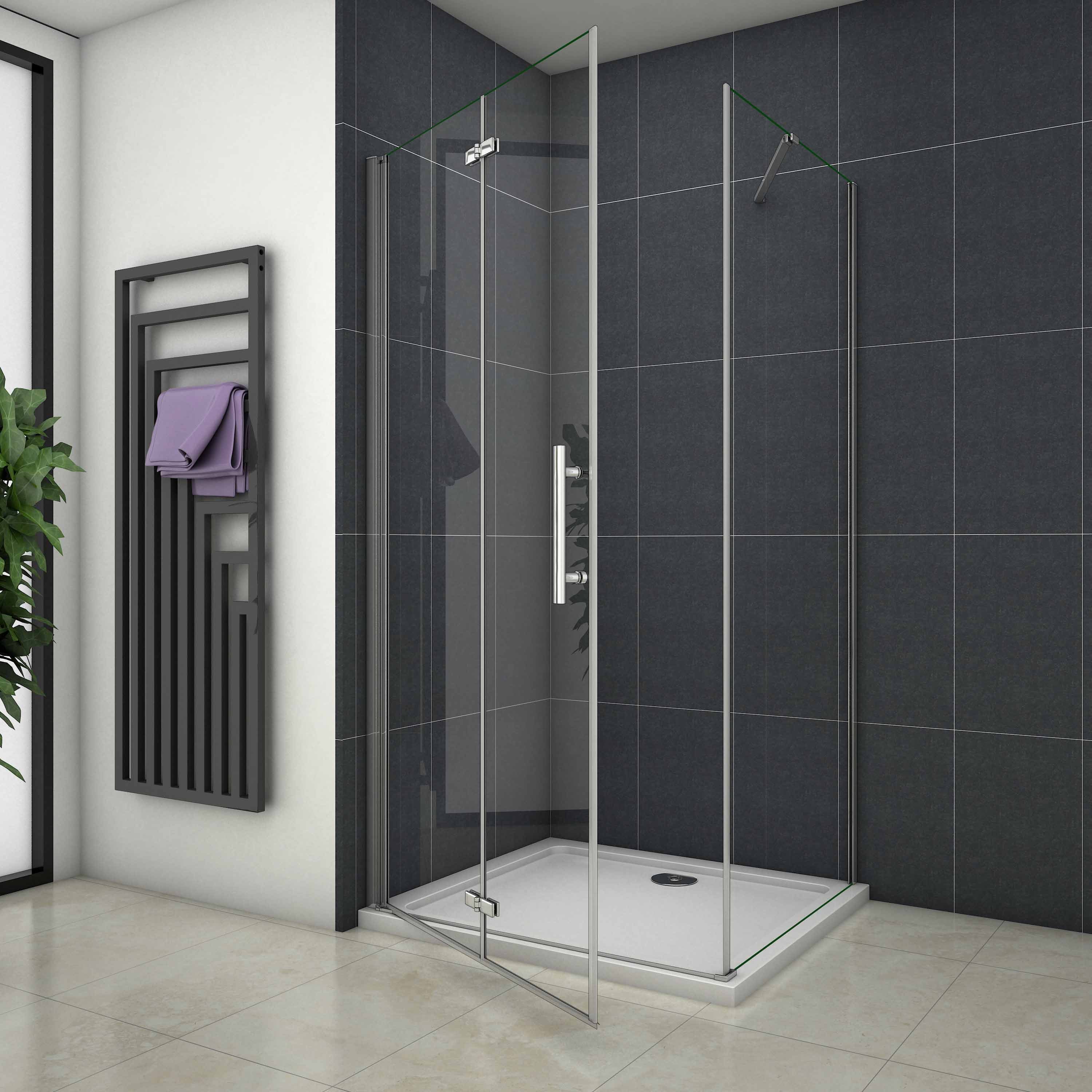 AICA Eckdusche ESG glas Falttür mit Seitenwand Scharniertür Duschkabine, BxT: 80x76 cm, Einscheibensicherheitsglas, Sicherheitsglas