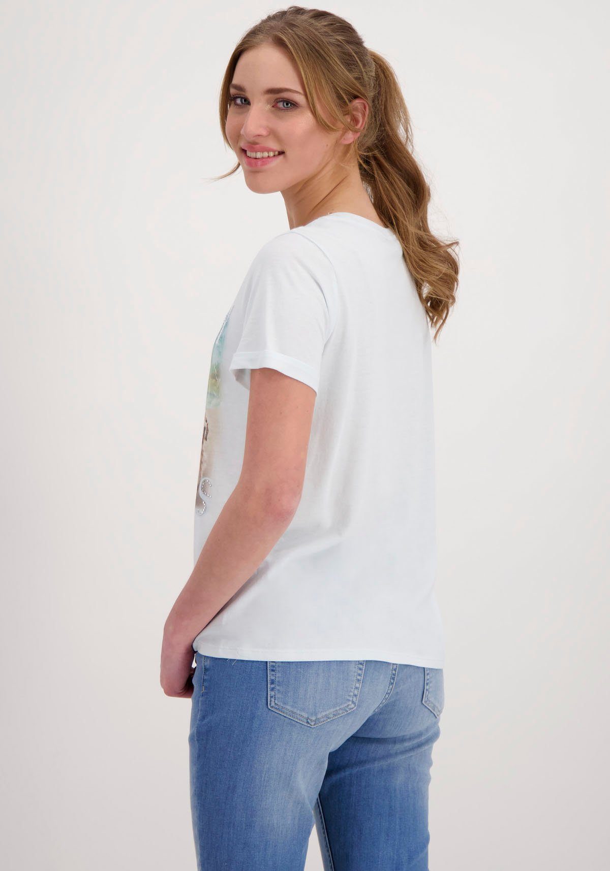 mit pastellfarbenen Monari von Rundhalsshirt Feminines Frontprint, Monari Frontdruck Shirt mit