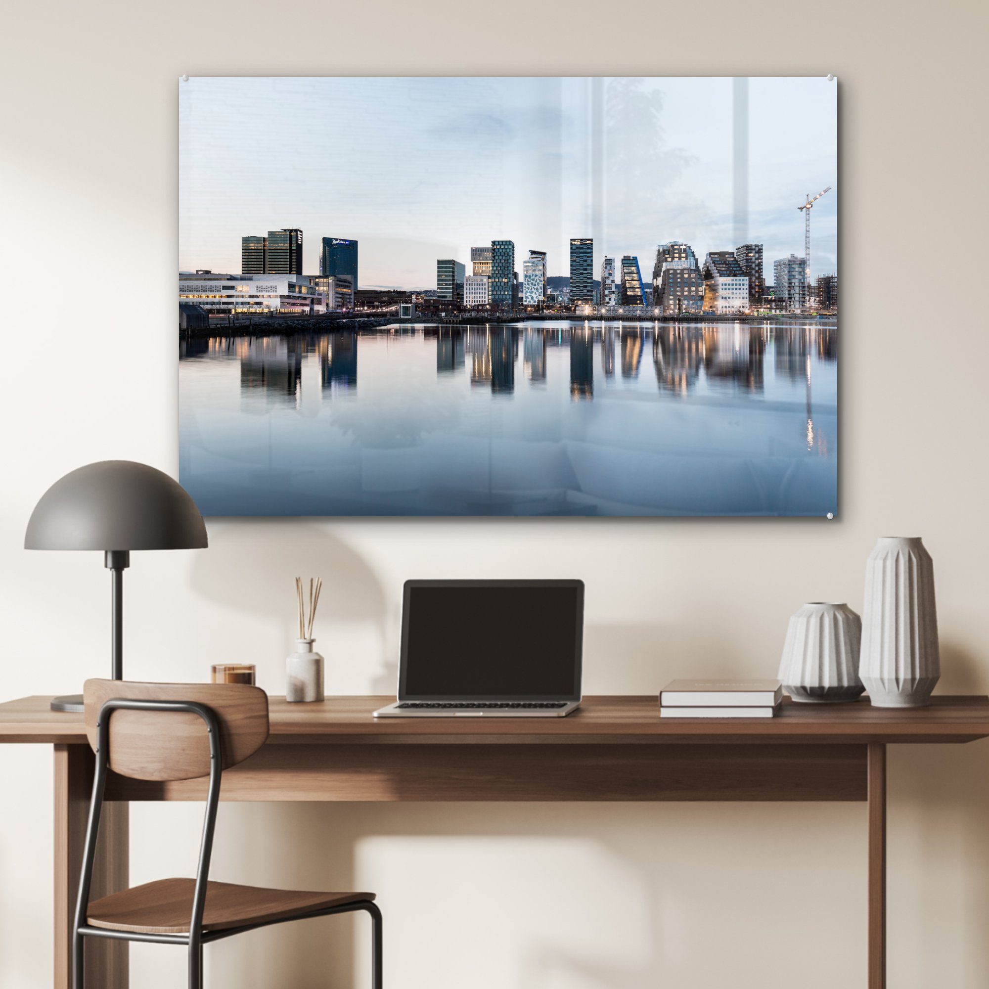 (1 St), Skyline - Acrylglasbild - Schlafzimmer Fluss, Acrylglasbilder & MuchoWow Oslo Wohnzimmer