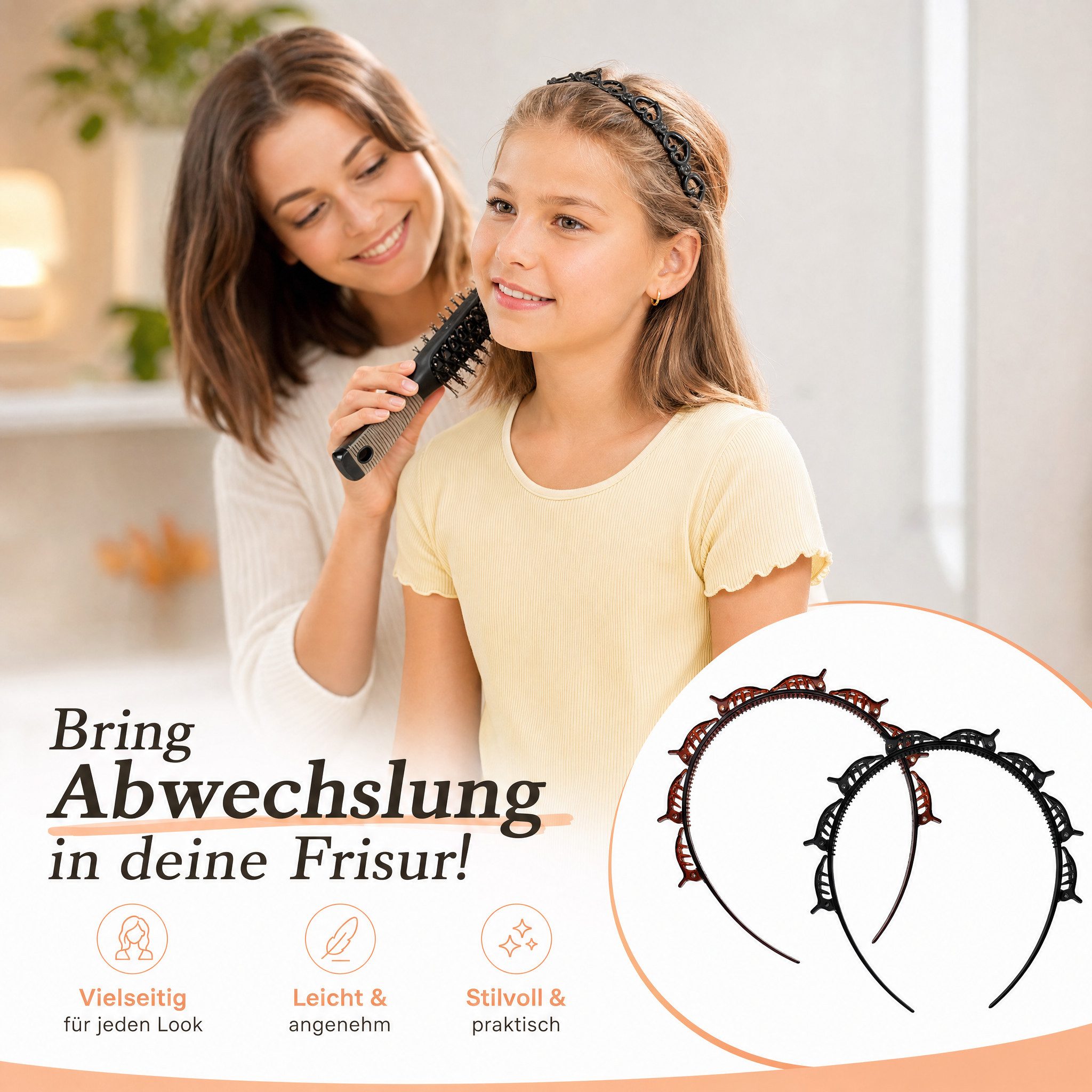 Dilara Haarreif 2 Stück Haarreifen mit Klammern und Zacken für Damen, Kinder & Mädchen, 2-tlg., Perfekter Halt ohne Verrutschen – stylisch & alltagstauglich