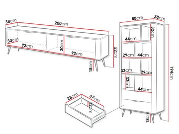 MIRJAN24 Wohnzimmer-Set Lante I, (2er-Set, Regal, TV-Lowboard), Metallfüße und Aluminiumgriffe