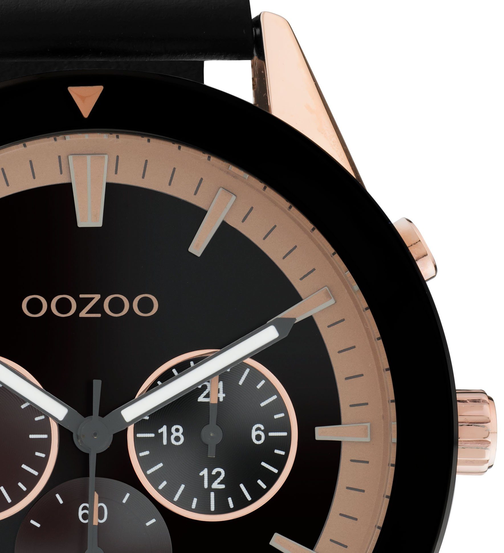 OOZOO Quarzuhr C10804, Metallgehäuse, roségoldfarben-schwarz  IP-beschichtet, Ø ca. 45 mm