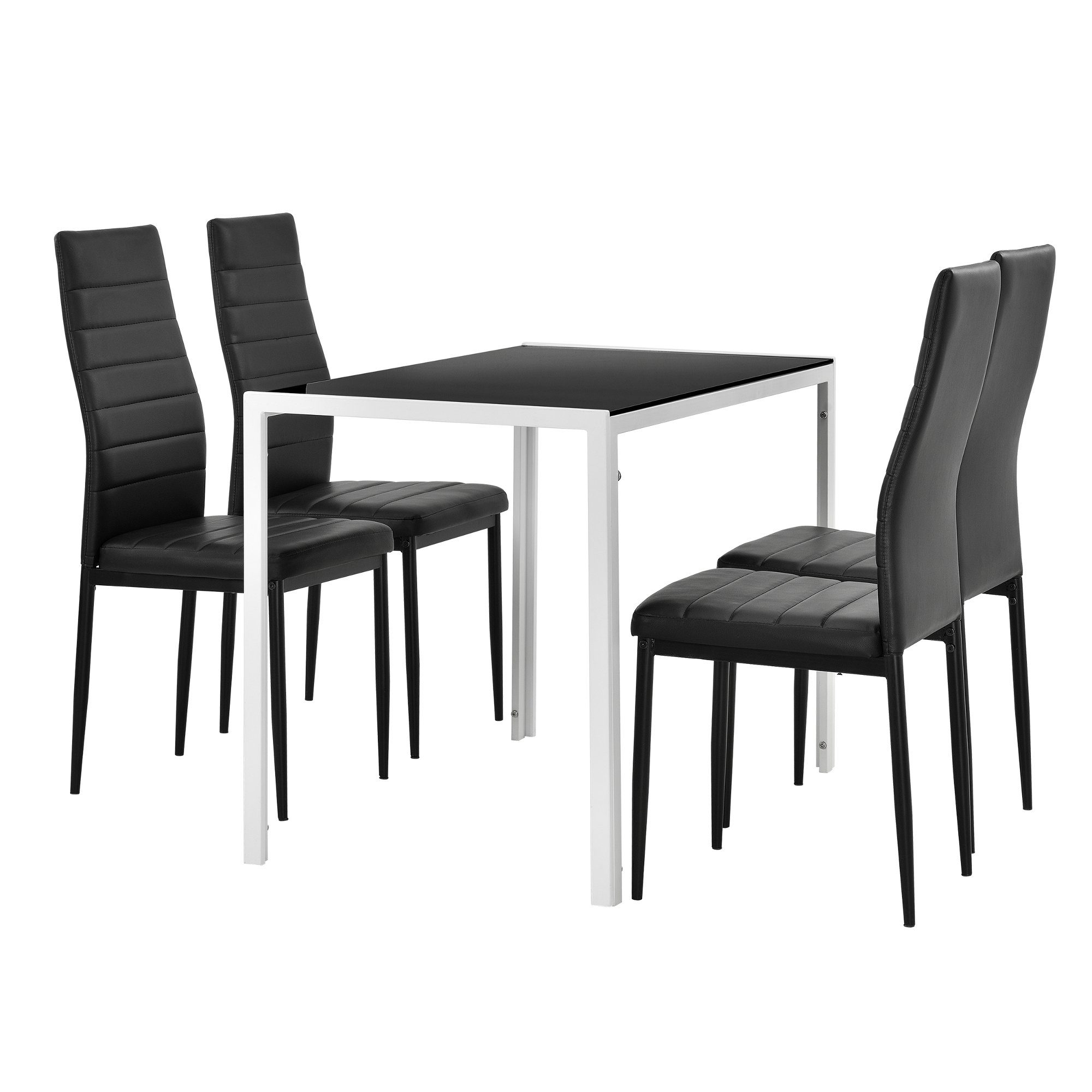 en.casa Esszimmer-Set, (Set, 5-St., Bestehend Tisch, + mit »Bergen« 1 Stühlen), Esstisch 4 in Stühle verschiedenen schwarz/weiß 4 Stühlen Farbkombinationen schwarzen Tisch aus