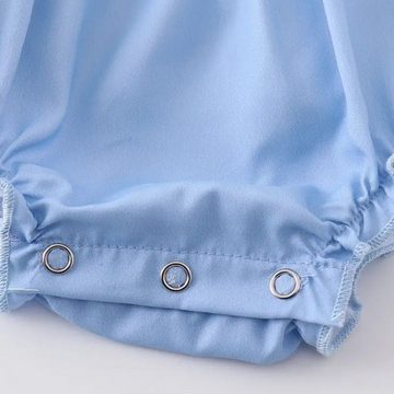 suebidou Strampler Baby Strampler Kurz-Overall mit Trägern, Rüschen und T-Shirt (2 teilig T-Shirt und Kurzoverall) Rüschen, Holzknöpfe, floraler Print