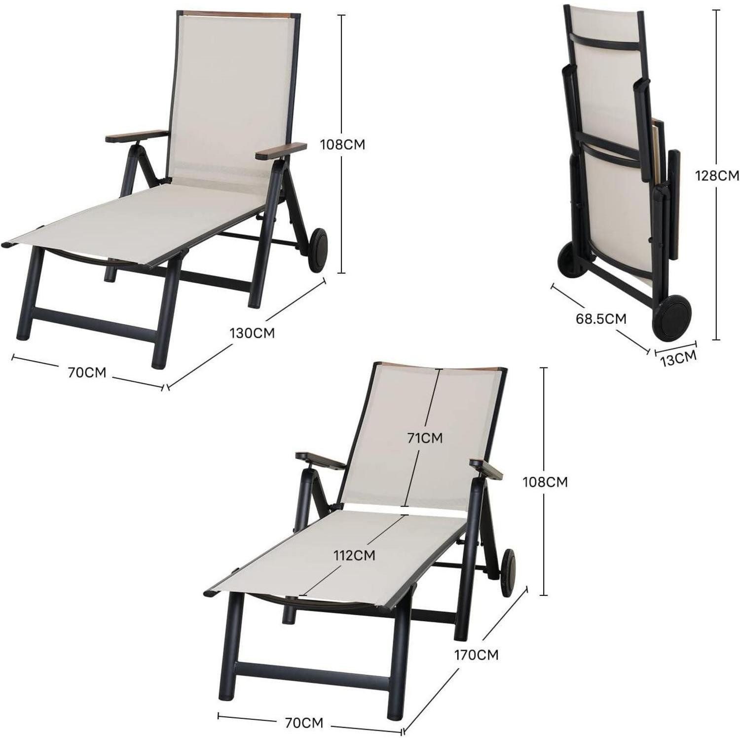 LuxusKollektion Gartenliege Gartenstuhl Klappbar 2er Aluminium Hochlehner 6-Fach Verstellbare