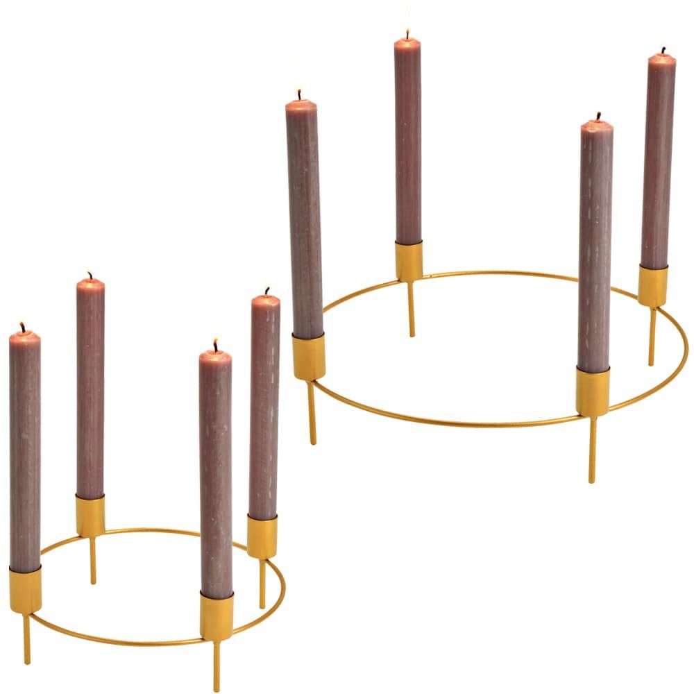 für Adventskranz Advent cm matches21 Stabkerzen Kerzenhalter gold & HOME HOBBY 4 Ø 32x9 Metall