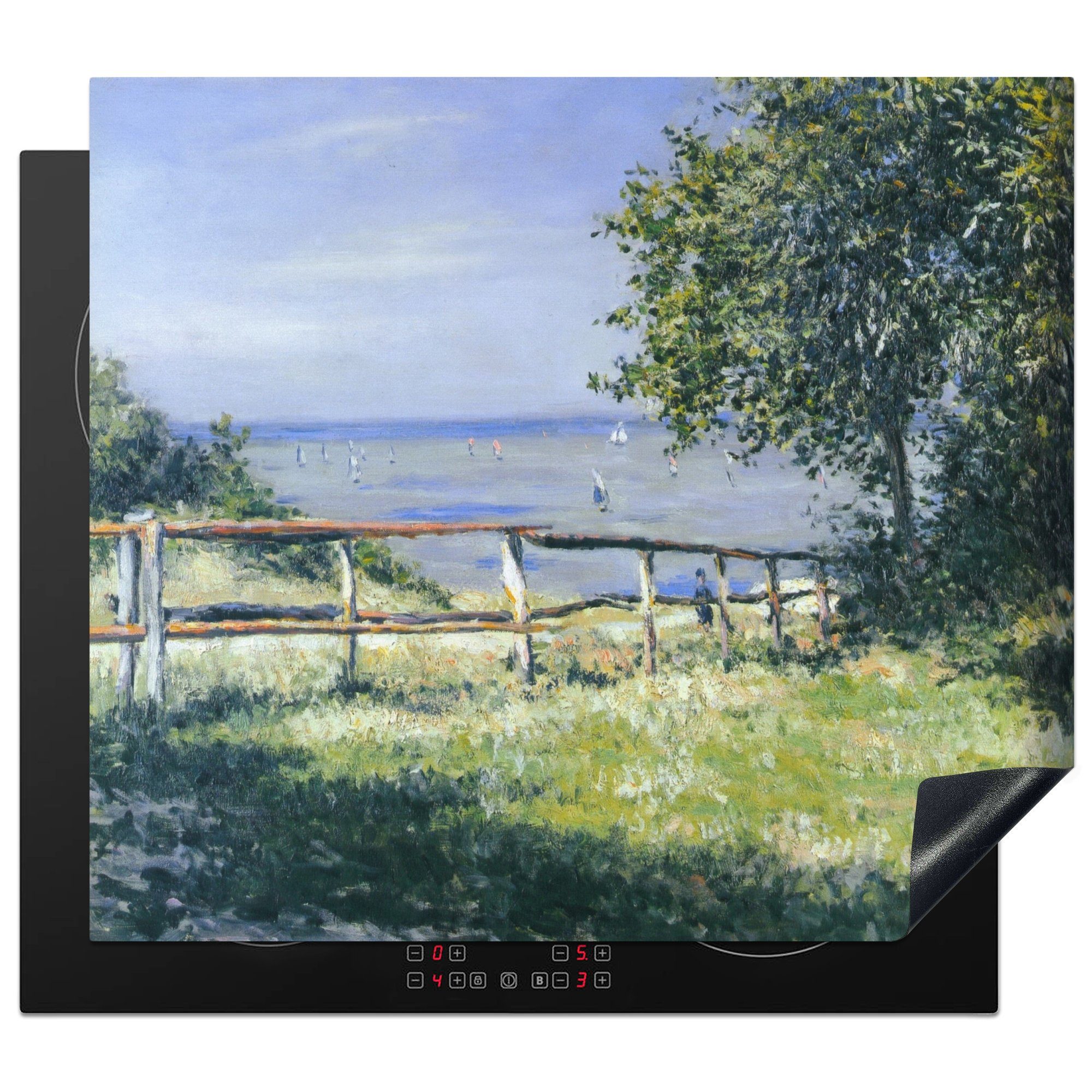 MuchoWow Herdblende-/Abdeckplatte Feld am Meer - Gemälde von Gustave Caillebotte, Vinyl, (1 tlg), 60x52 cm, Mobile Arbeitsfläche nutzbar, Ceranfeldabdeckung